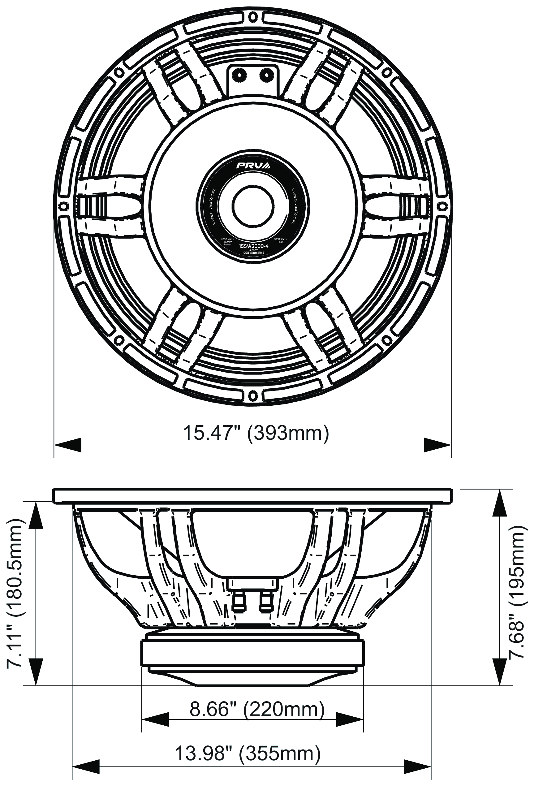 PRV Audio 15SW2000-4 Dimensions