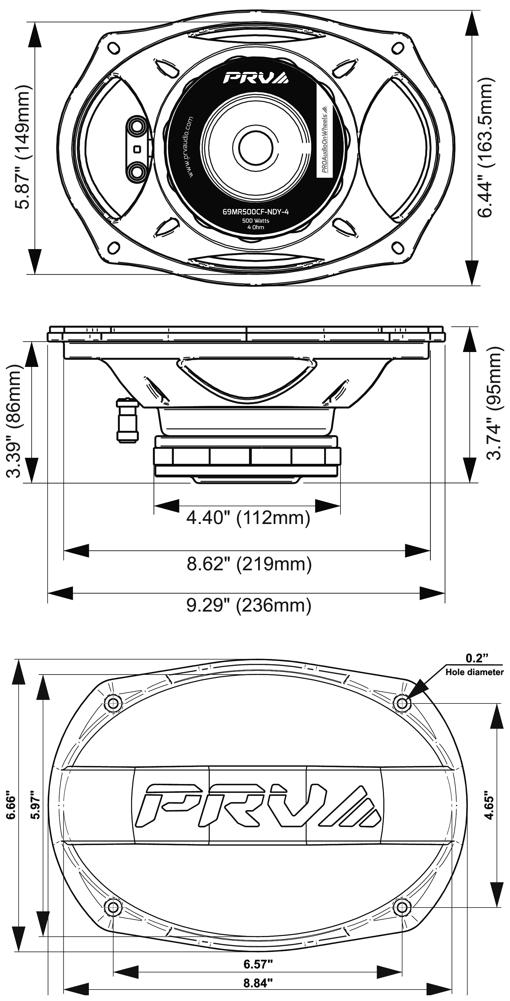 PRV Audio 69MR500CF-NDY-4 Dimensions