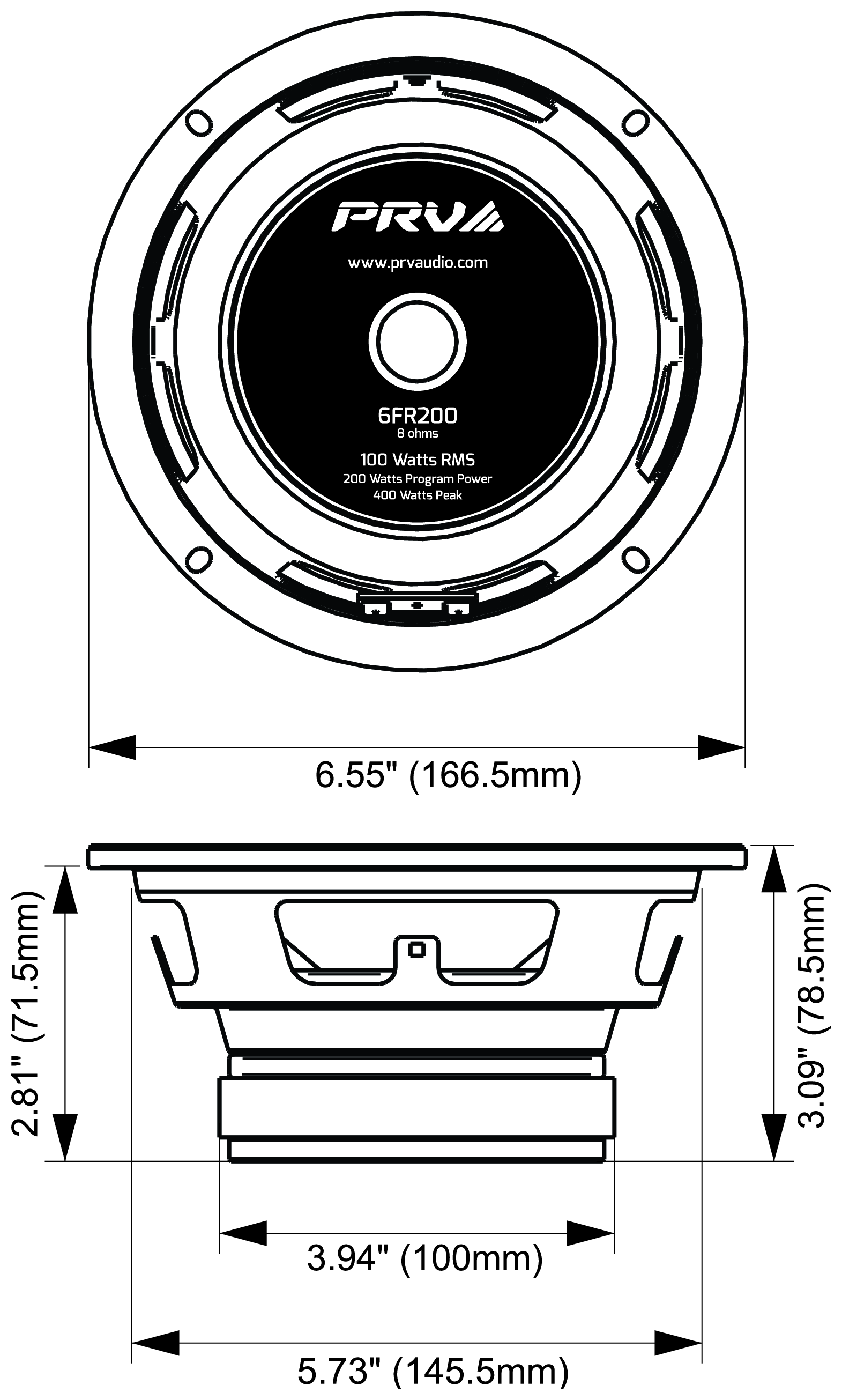 PRV Audio 6FR200 Dimensions