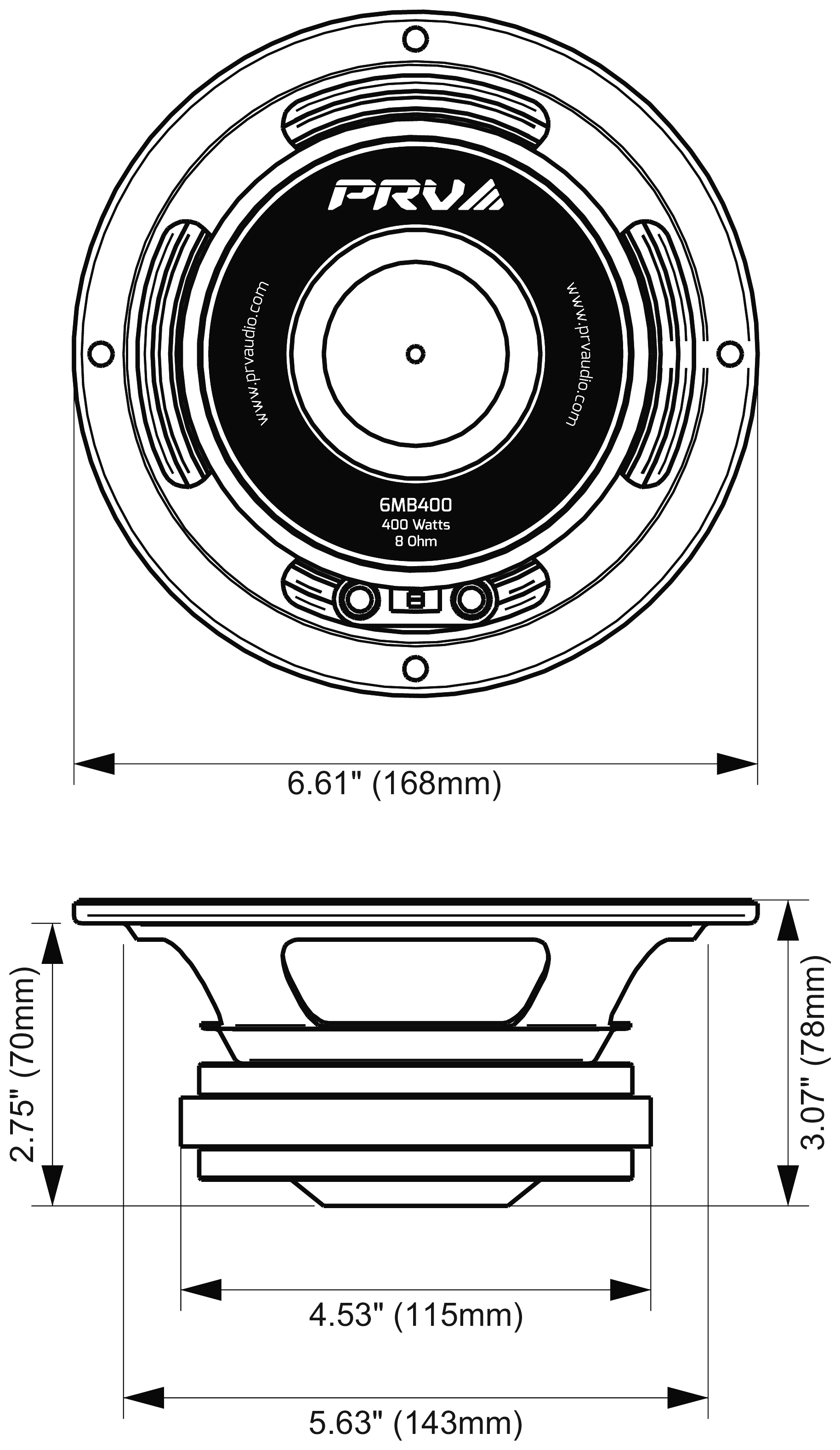 PRV Audio 6MB400 Dimensions