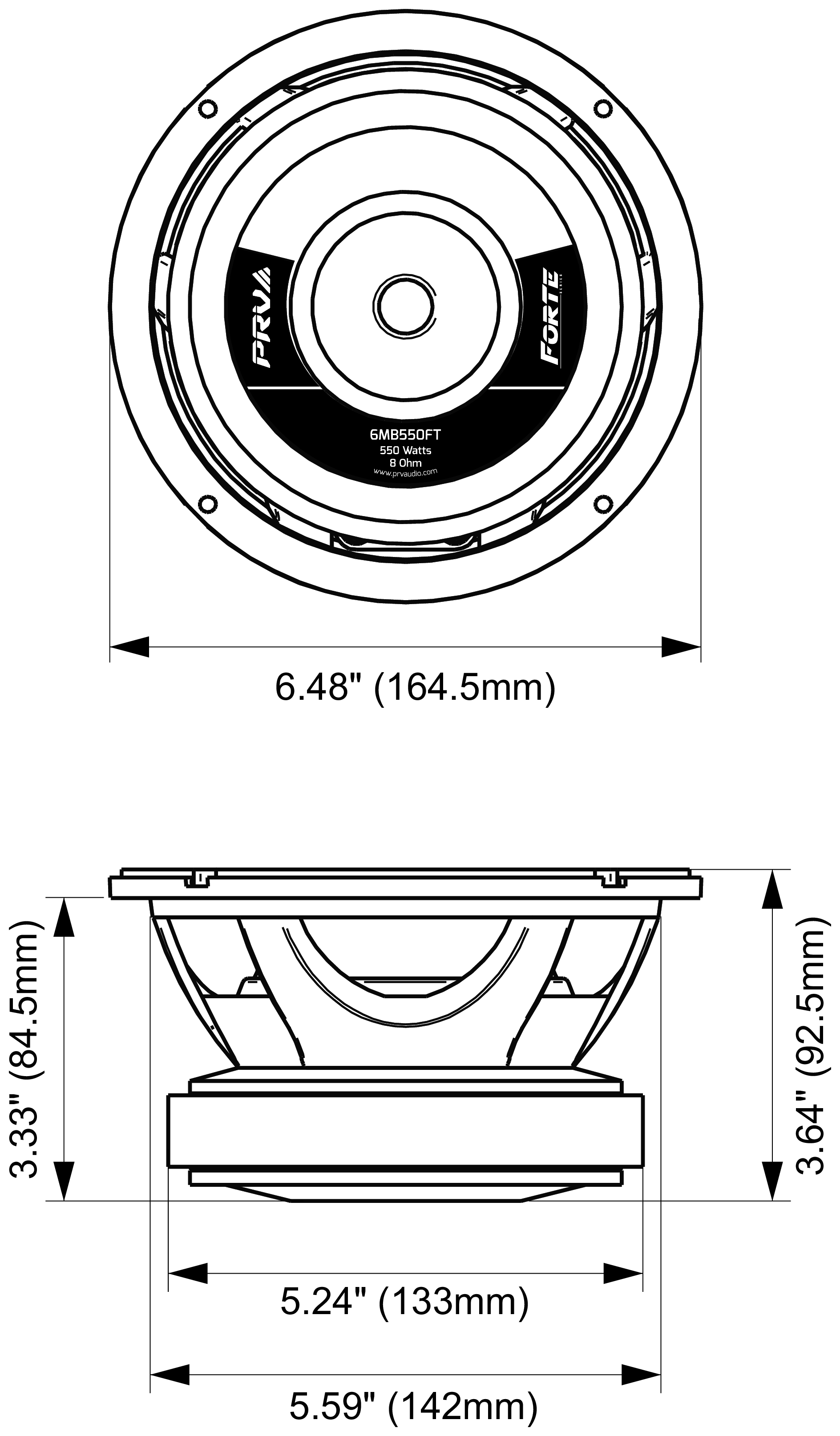 PRV Audio 6MB550FT Dimensions