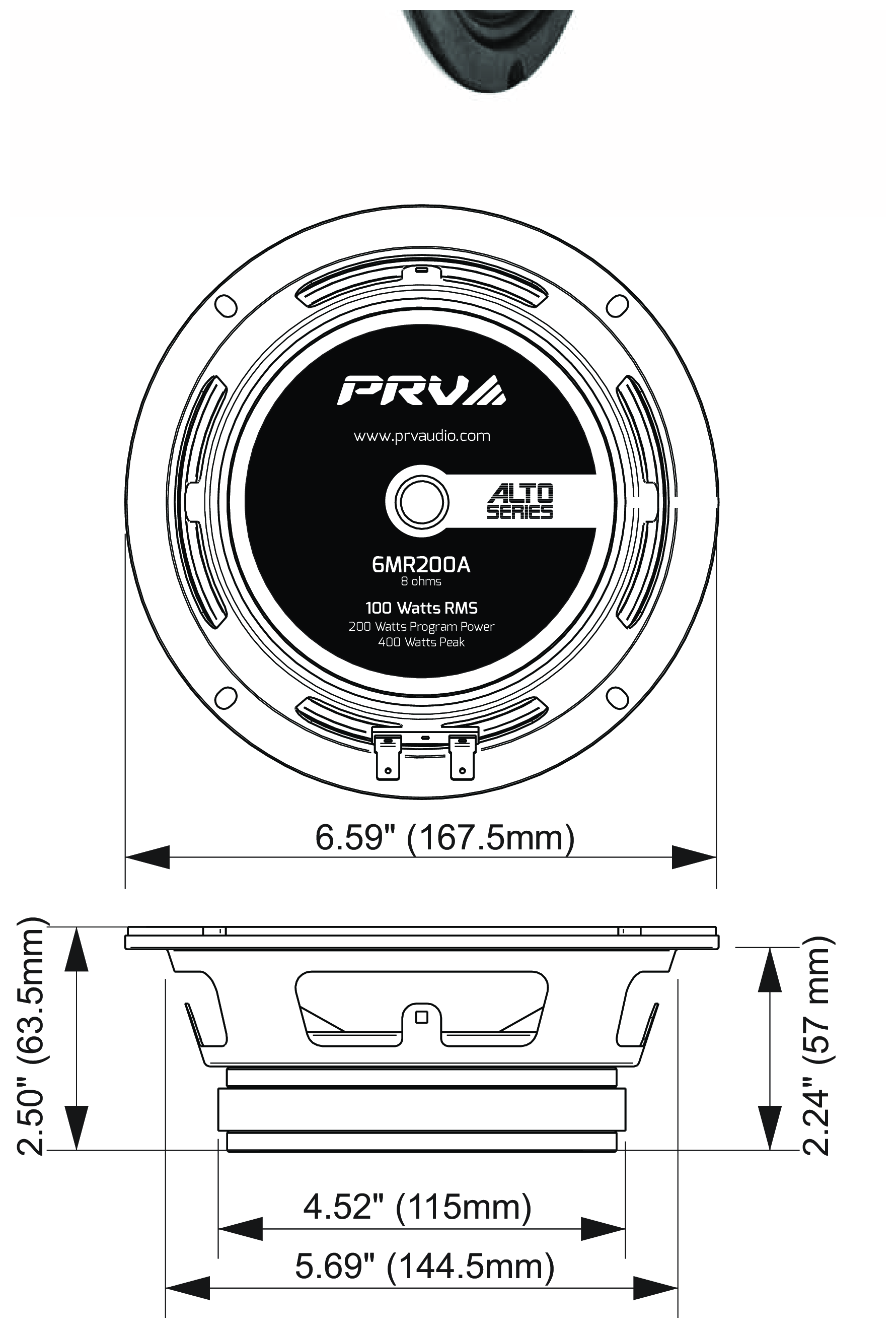 PRV Audio 6MR200A Dimensions