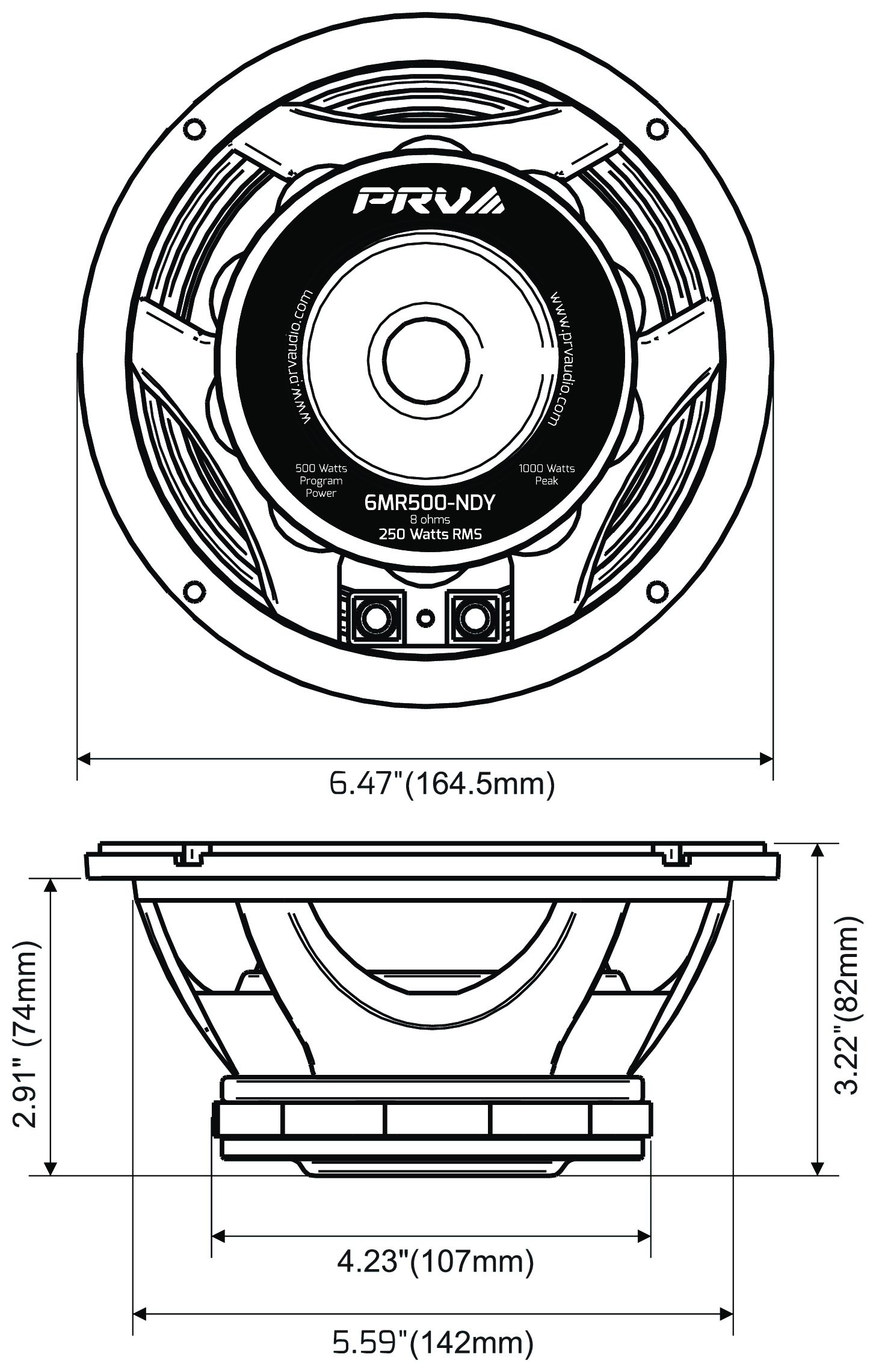 PRV Audio 6MR500-NDY Dimensions