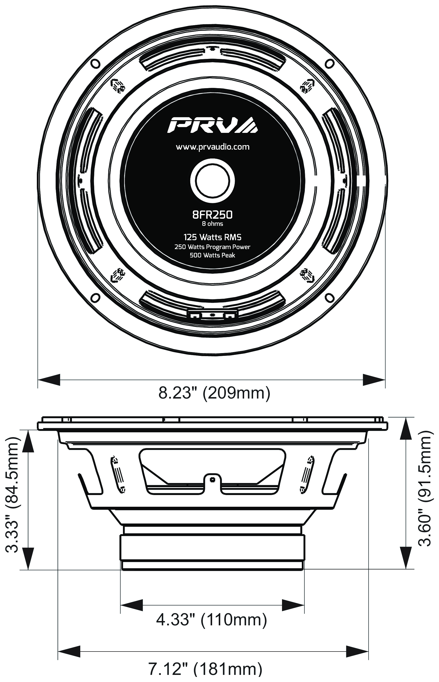 PRV Audio 8FR250 Dimensions