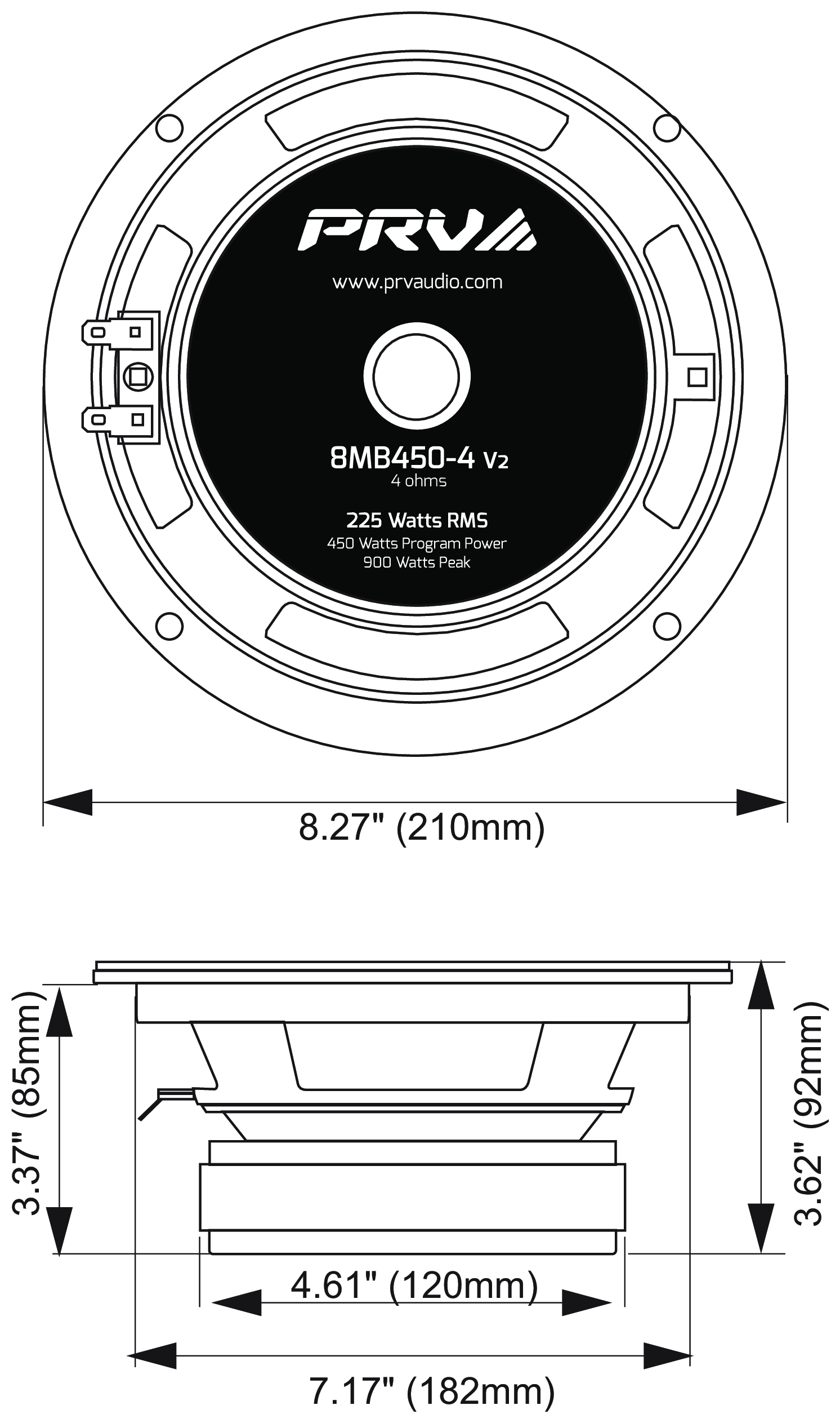 PRV Audio 8MB450-4 v2 Dimensions