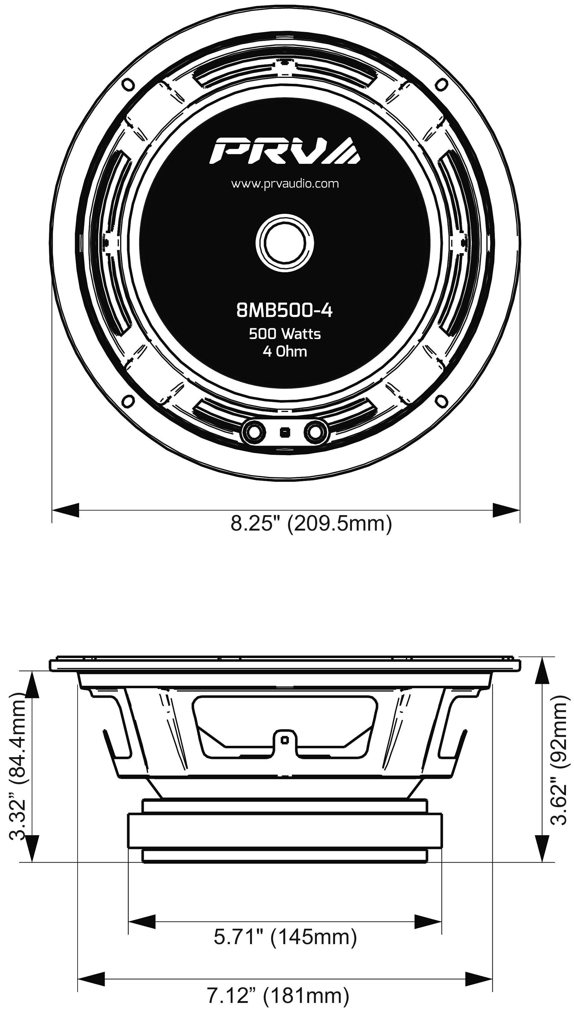 PRV Audio 8MB500-4 Dimensions