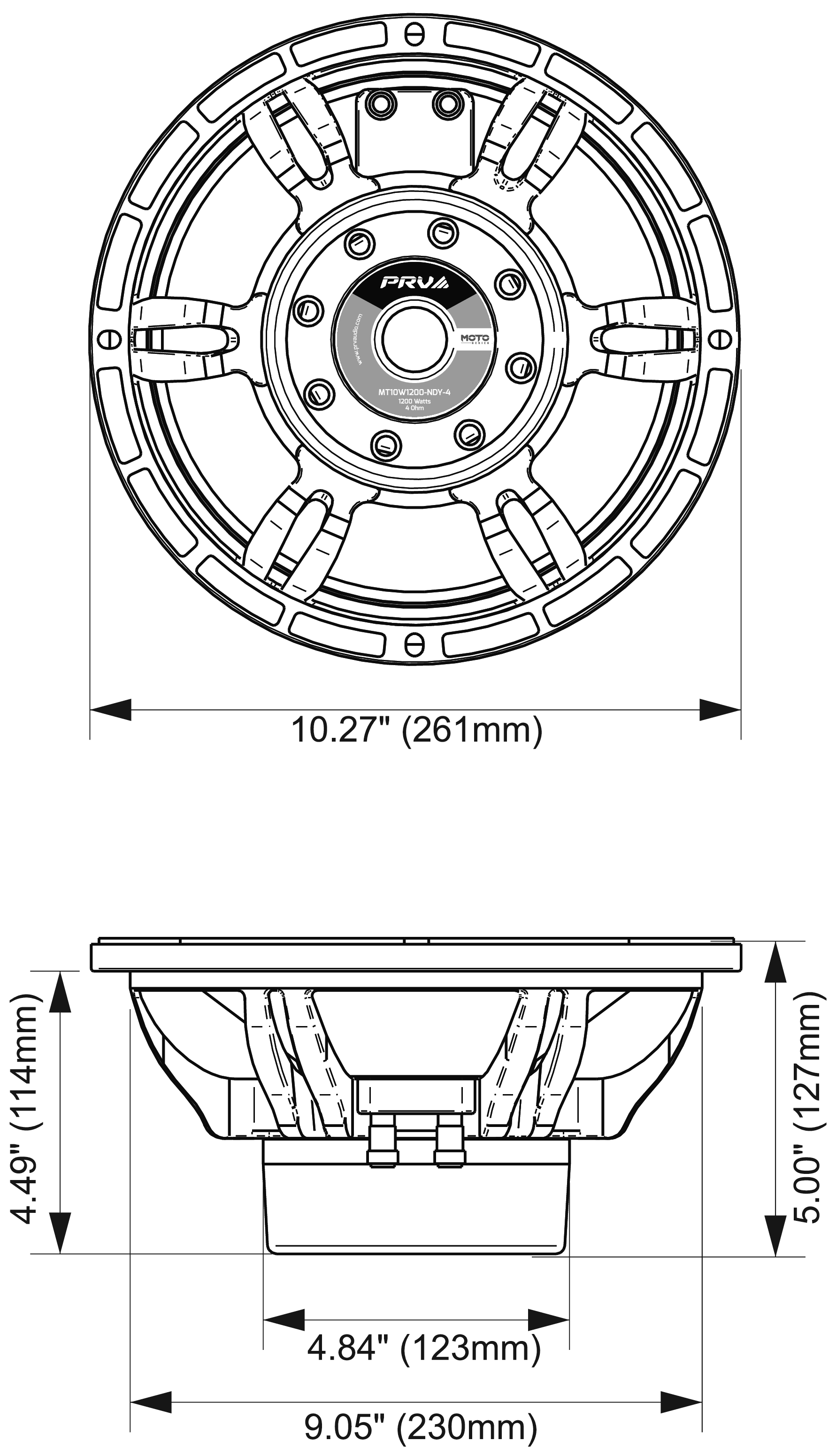 PRV Audio MT10W1200-NDY-4 Dimensions