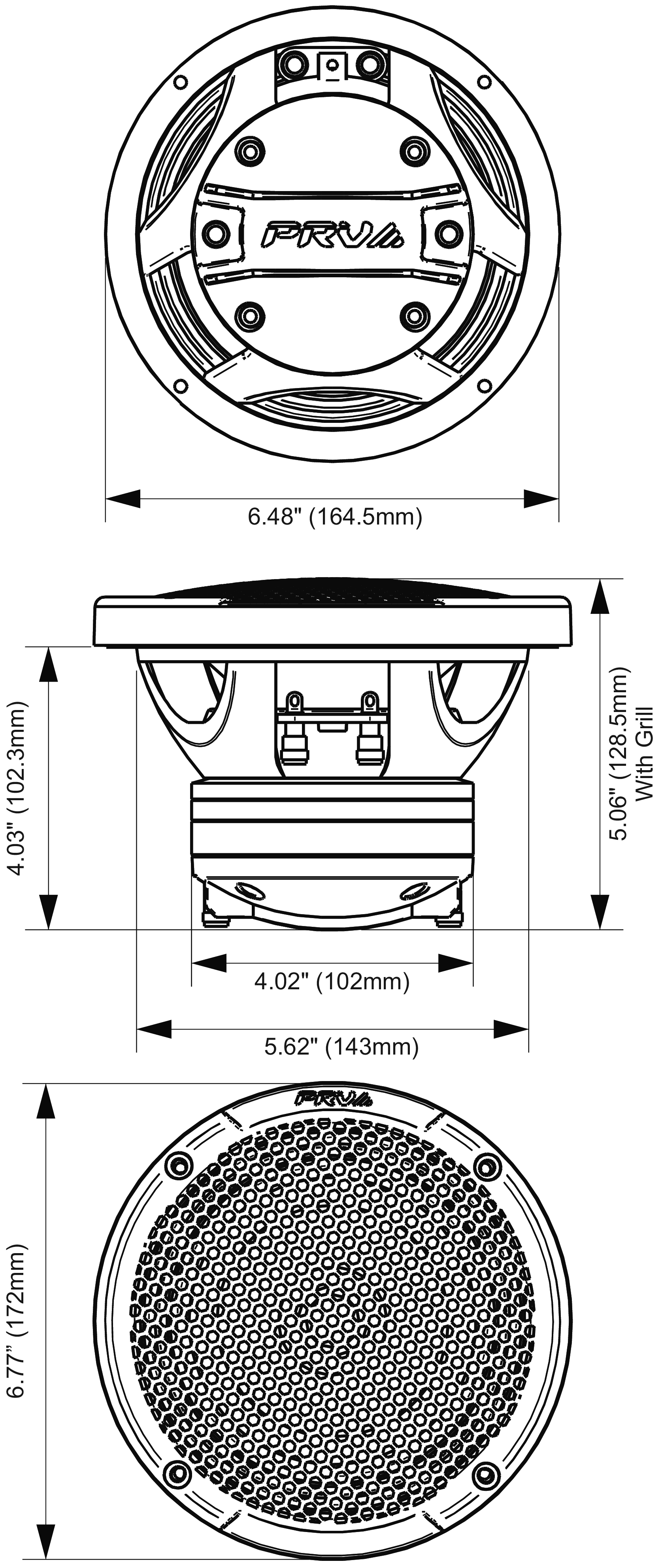 PRV Audio MT6CX580CF-NDY-4 Dimensions