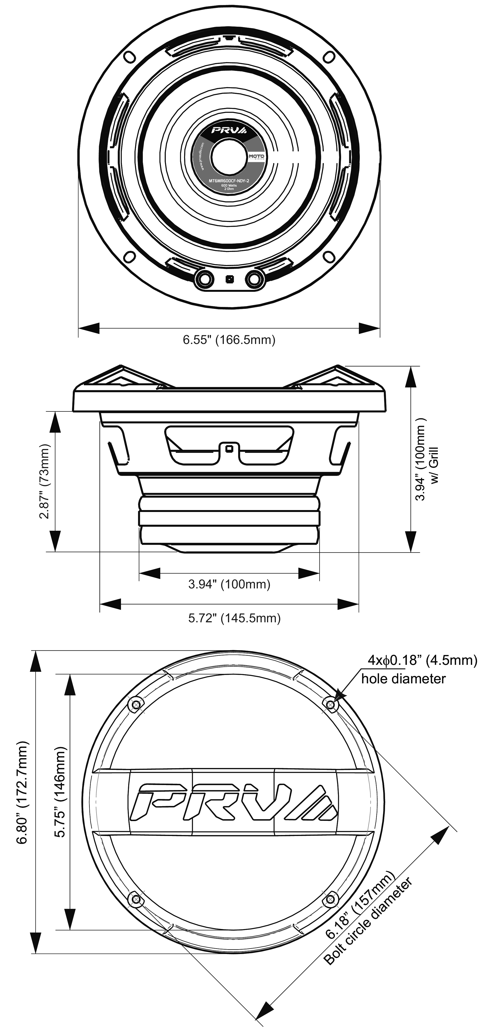 PRV Audio MT6MR600CF-NDY-2 Dimensions