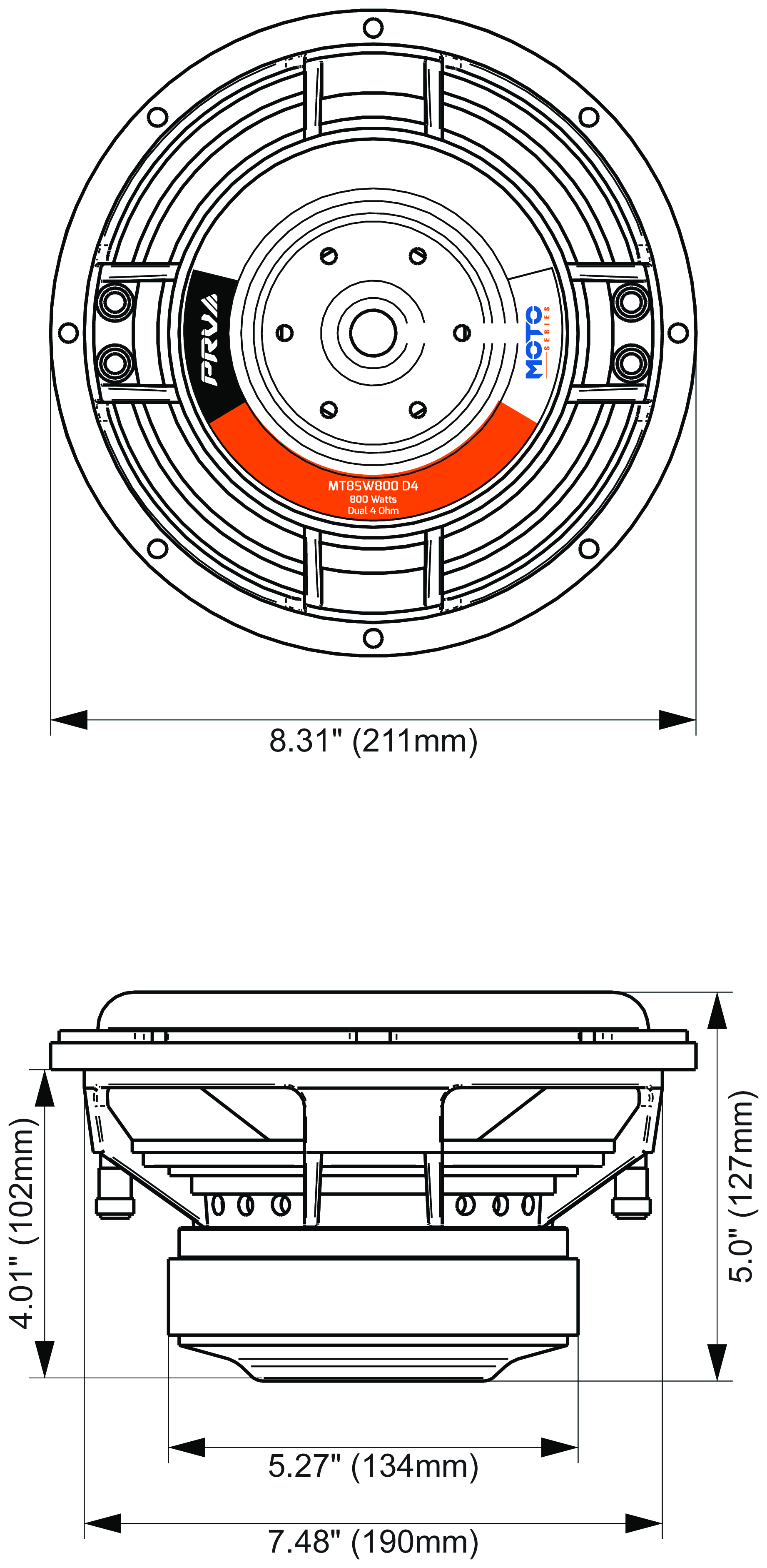 PRV Audio MT8SW800 D4 Dimensions