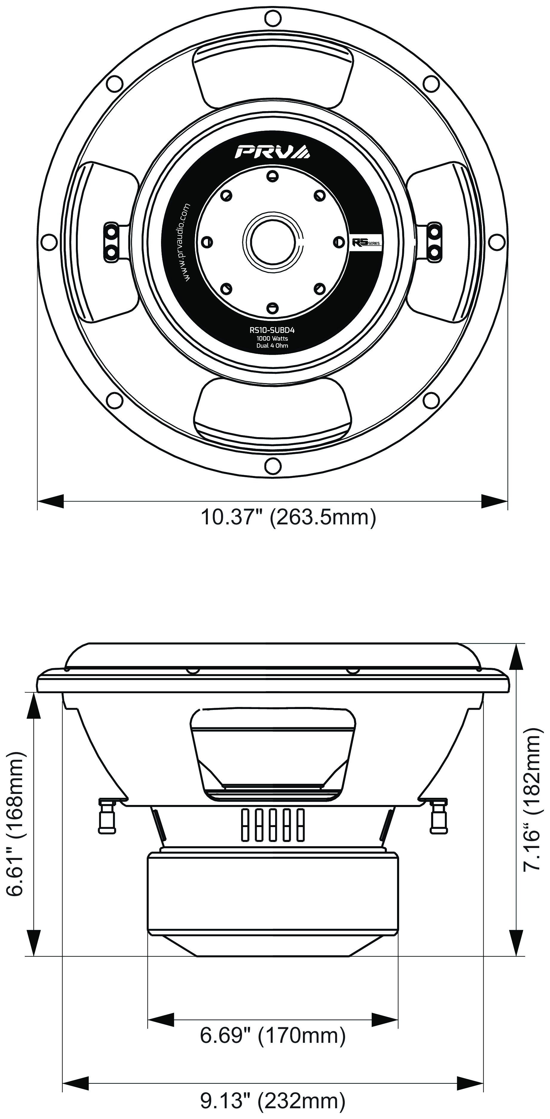 PRV Audio RS10-SUBD4 Dimensions