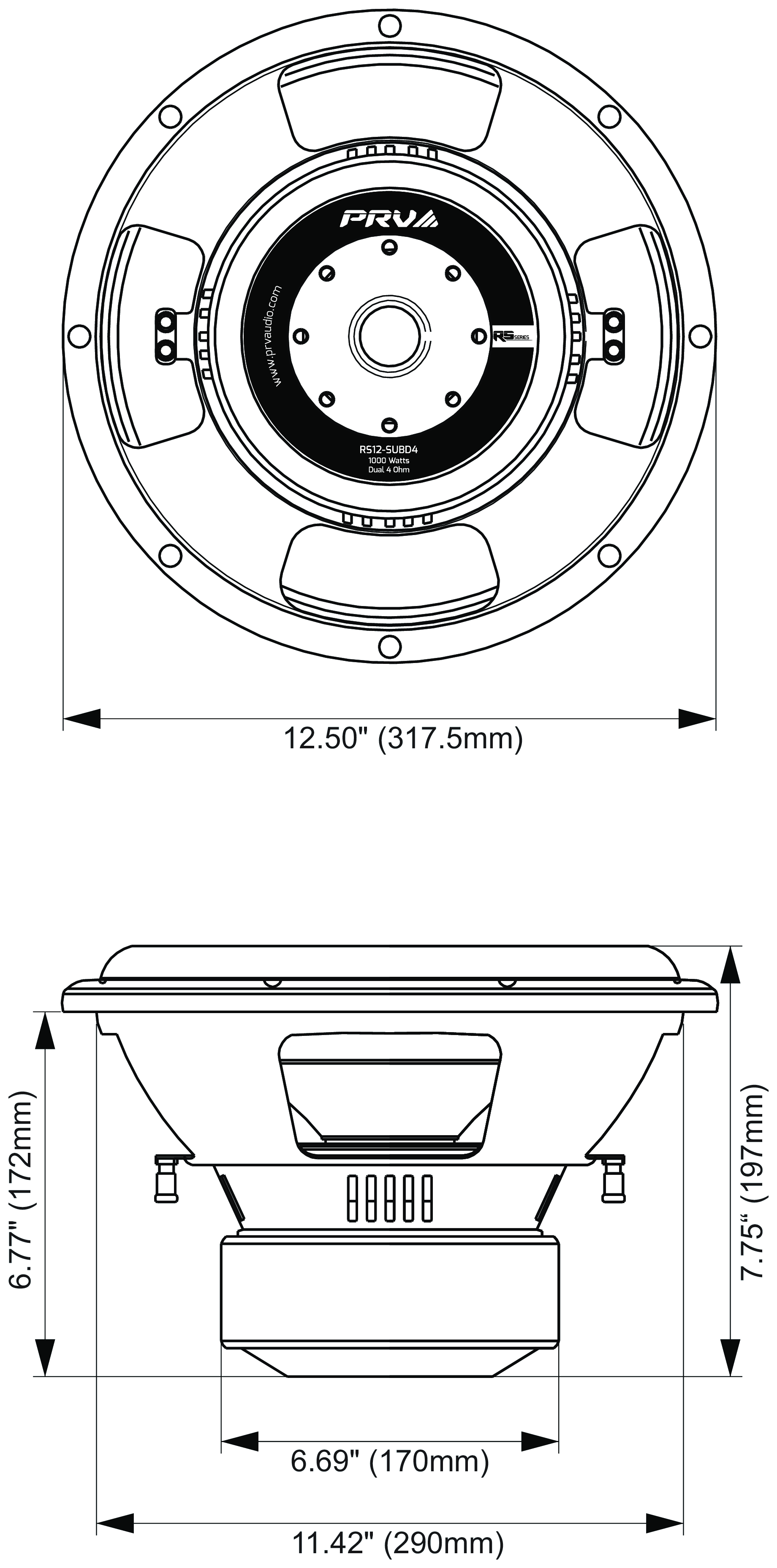 PRV Audio RS12-SUBD4 Dimensions