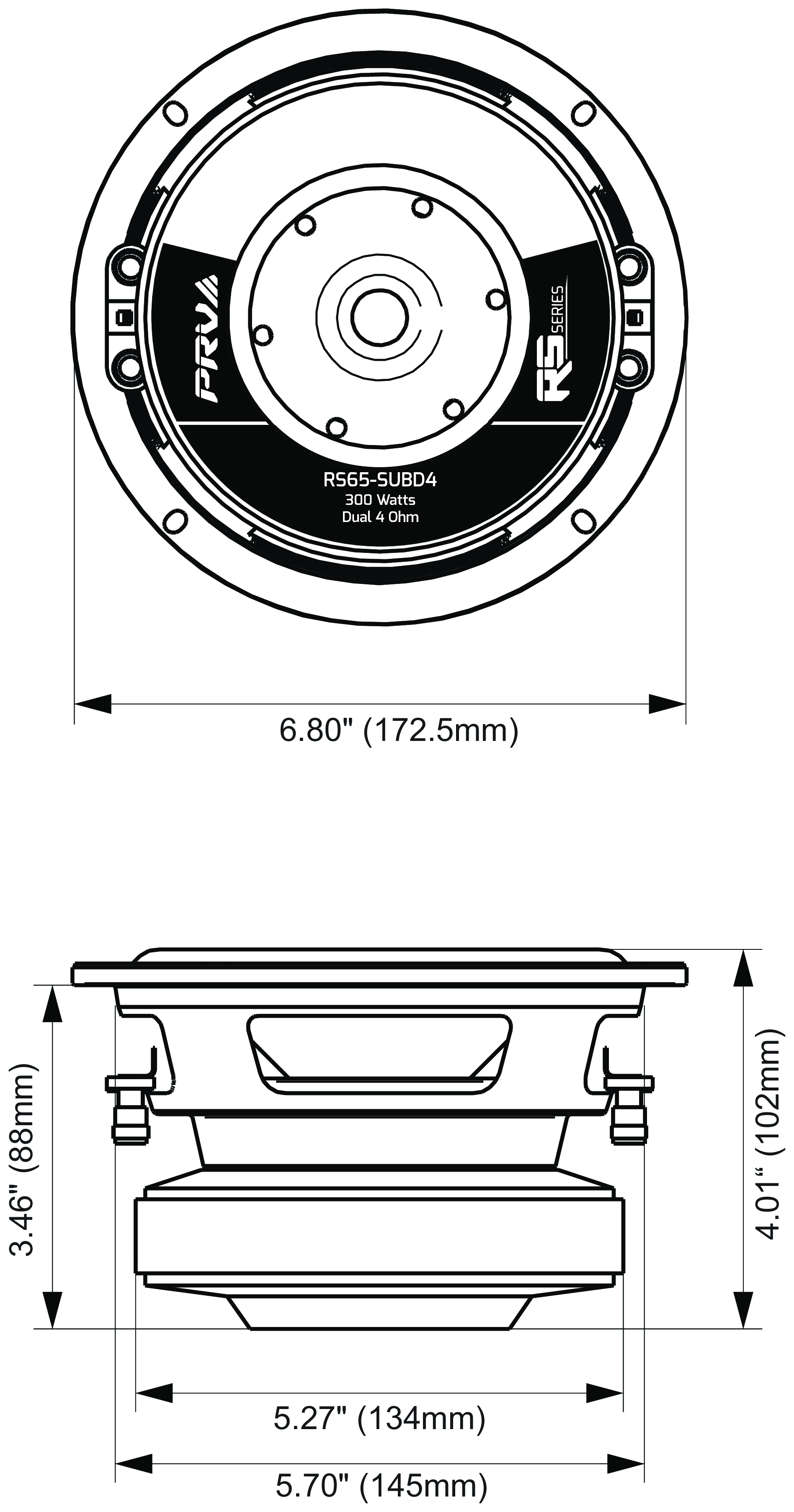 PRV Audio RS65-SUBD4 Dimensions