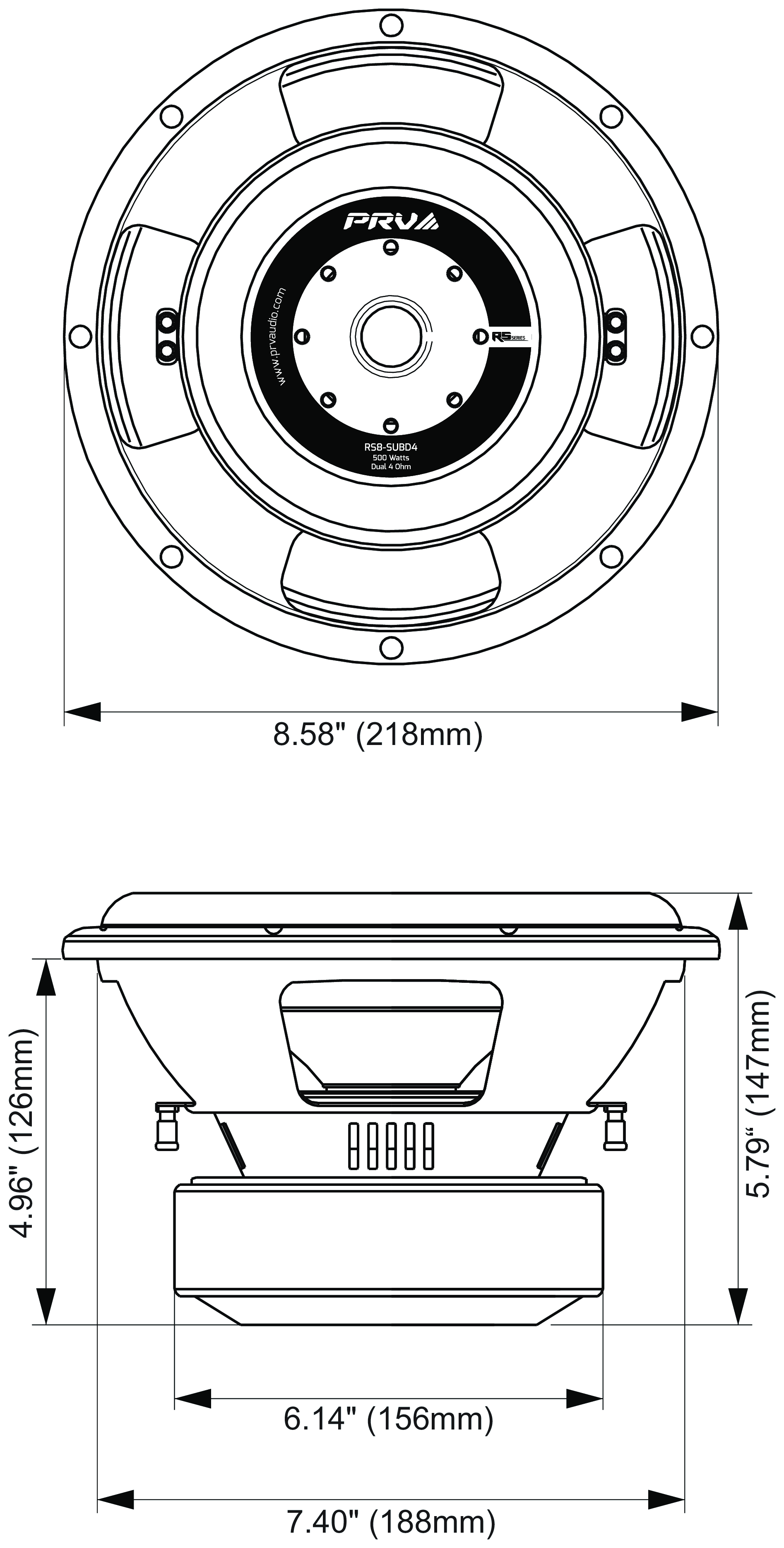 PRV Audio RS8-SUBD4 Dimensions