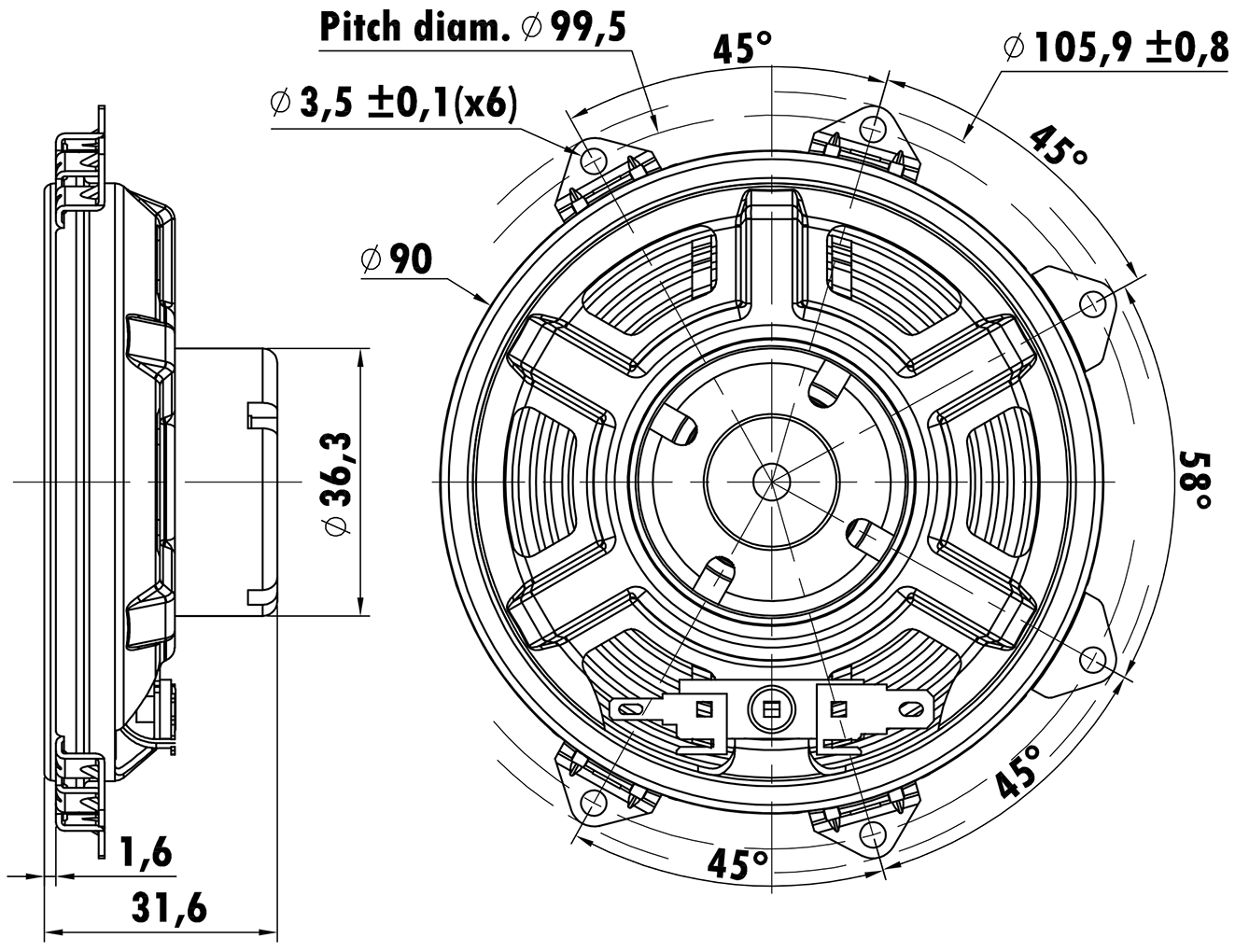 PUNKTKILDE ASDWD1500-0300 Dimensions