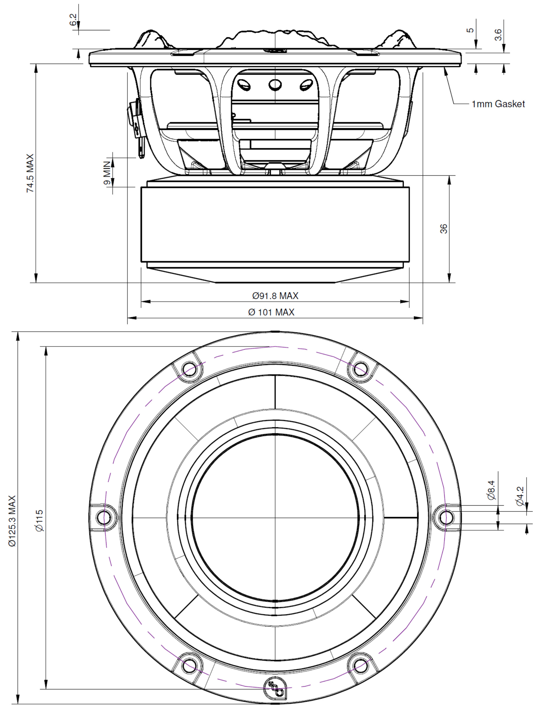PURIFI PTT4.0X08-NFC-01 Dimensions