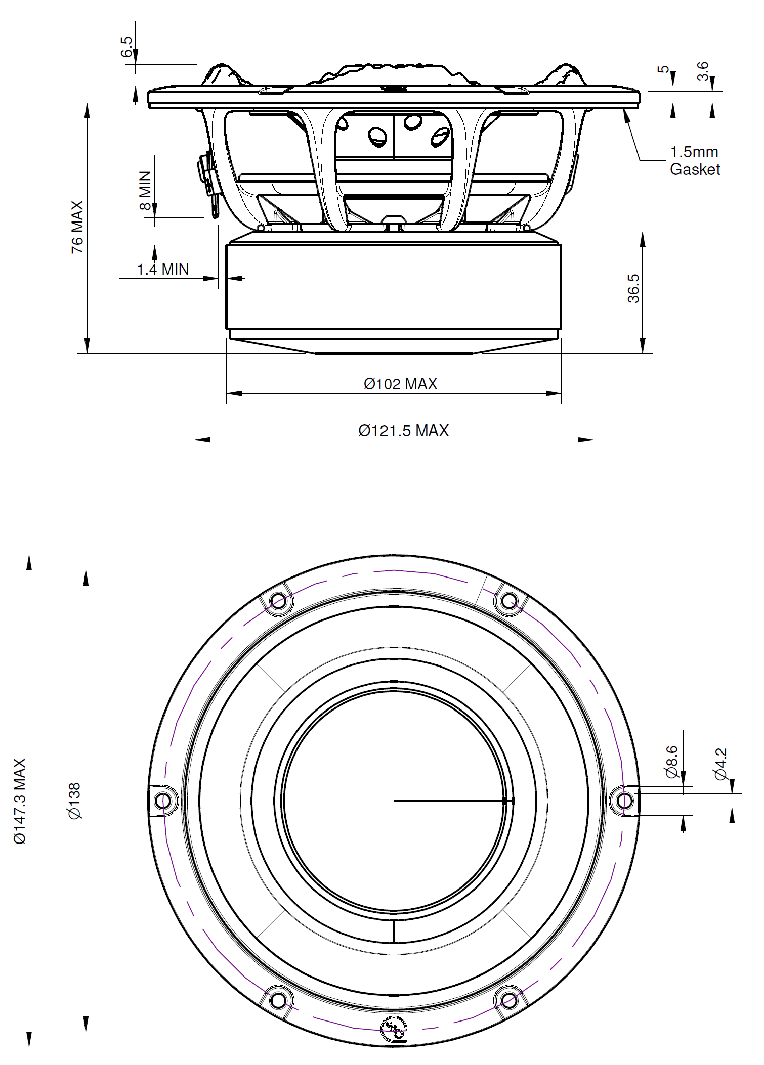 PURIFI PTT5.25X04-NAA-05 Dimensions