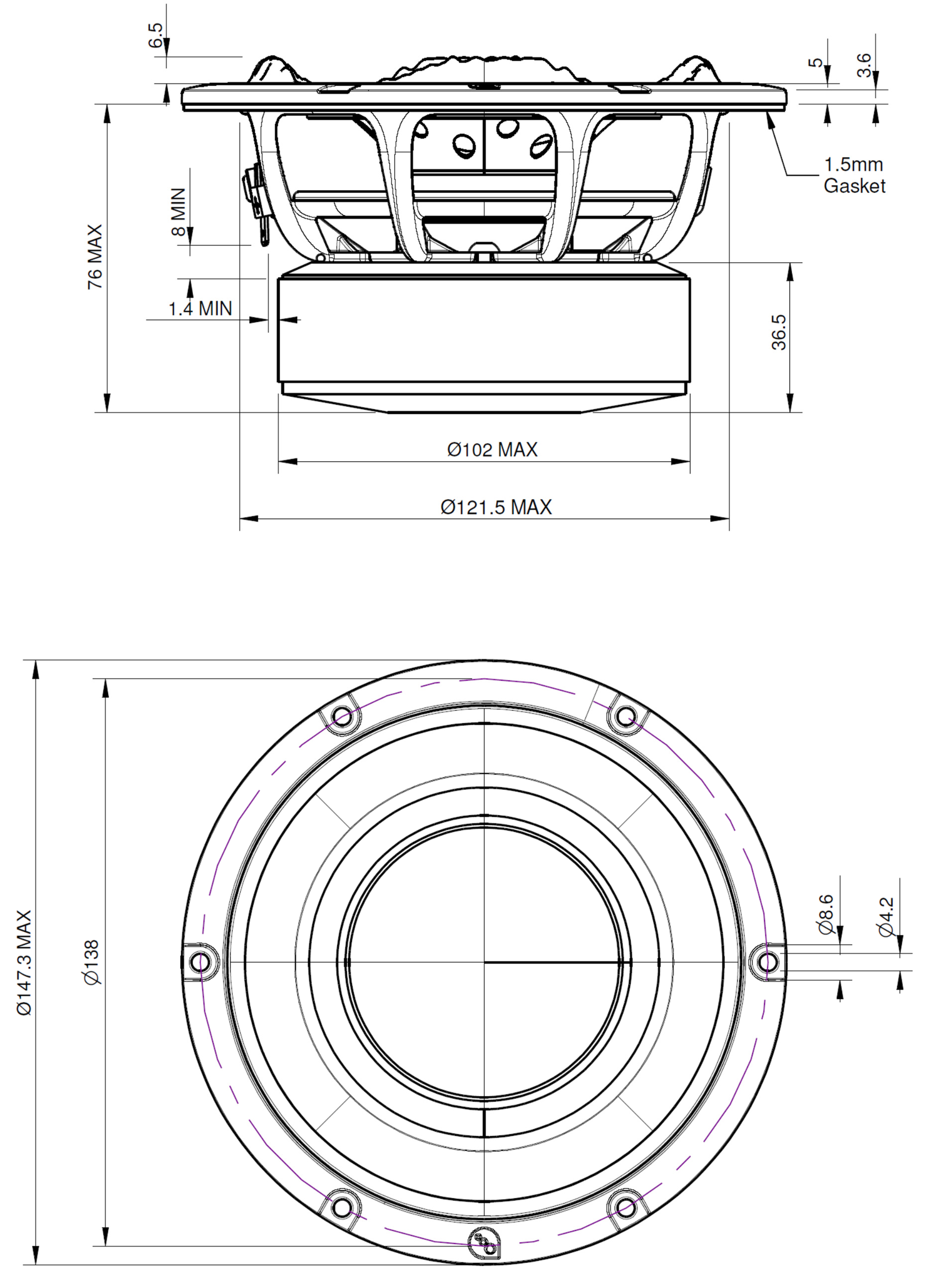PURIFI PTT5.25X08-NFA-01 Dimensions