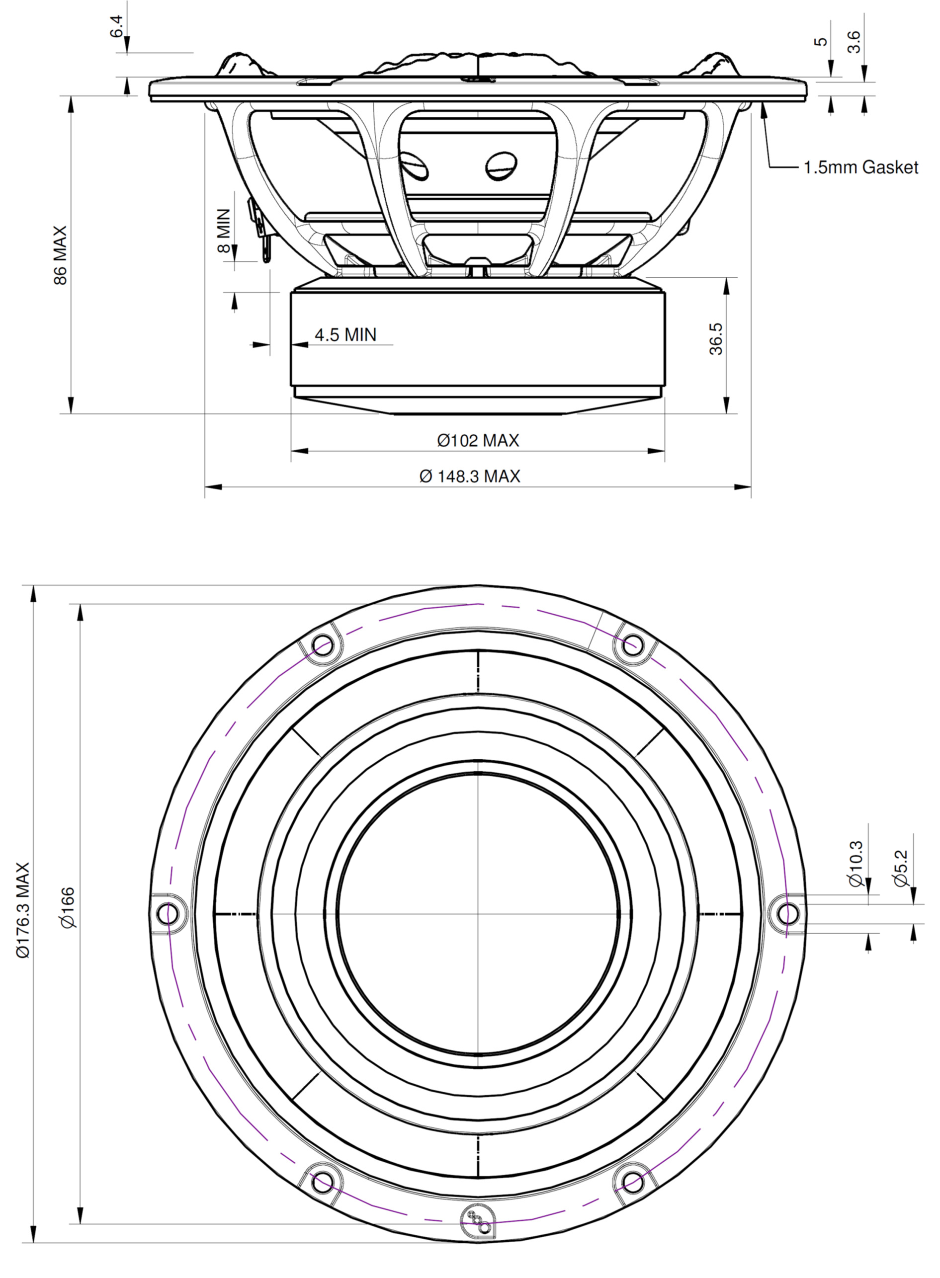 PURIFI PTT6.5M04-NAA-08 Dimensions