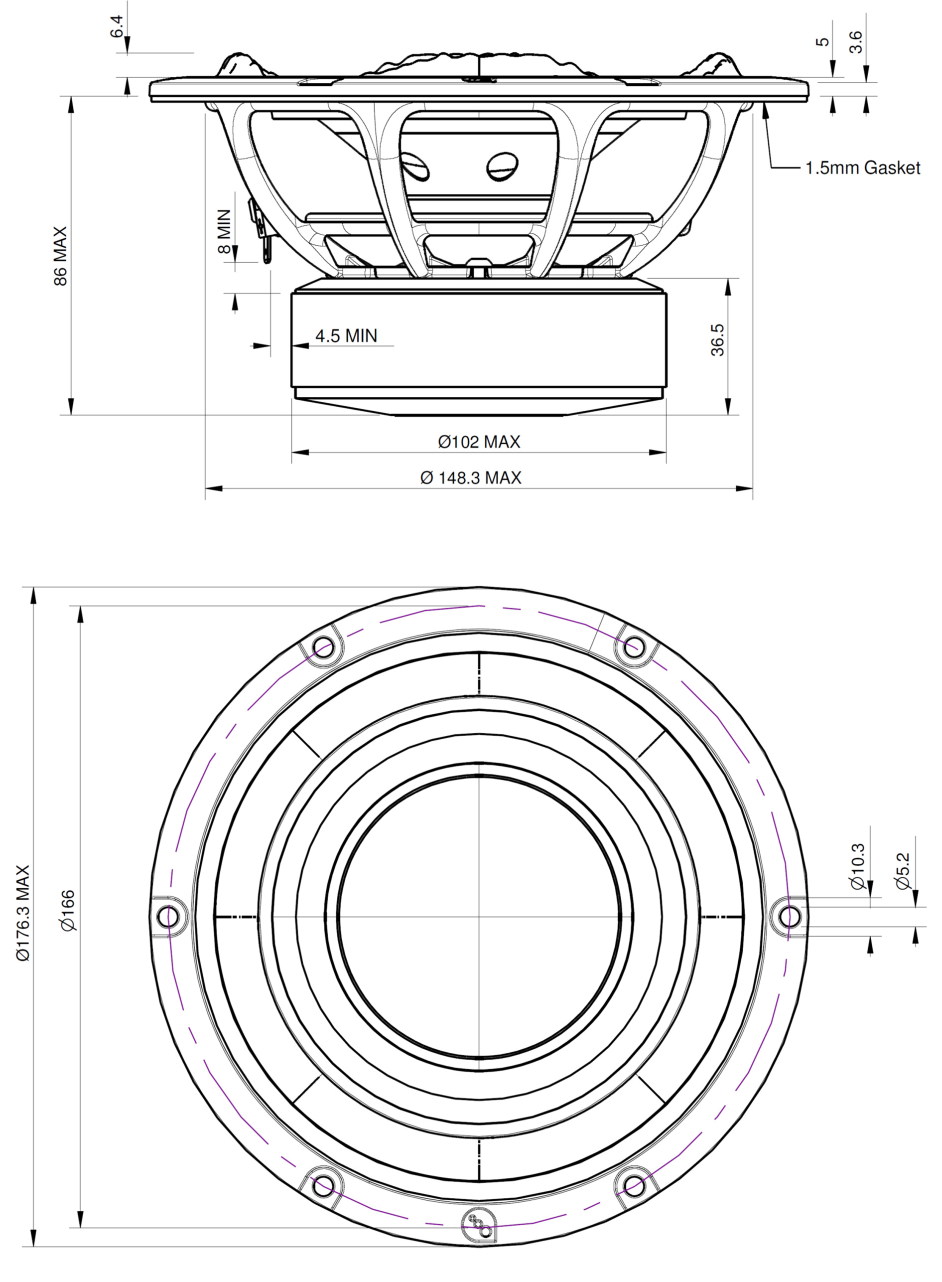 PURIFI PTT6.5W08-NFA-06 Dimensions