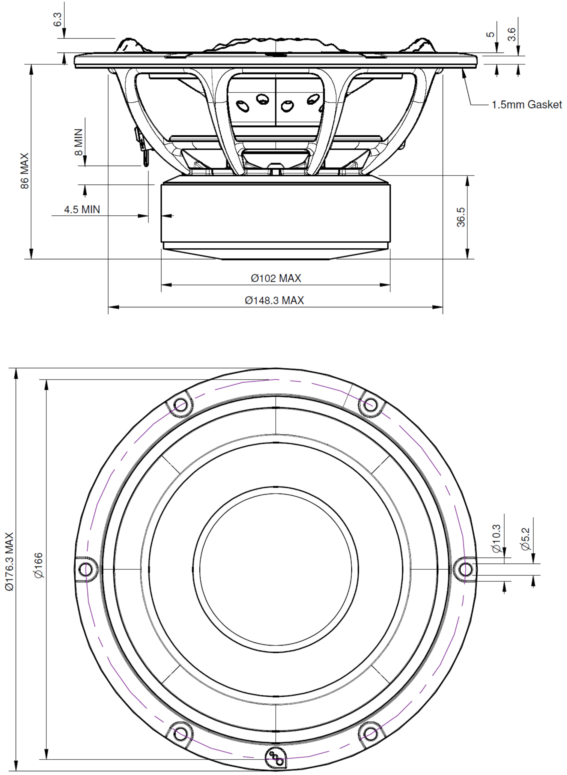 PURIFI PTT6.5X04-NAA-08 Dimensions