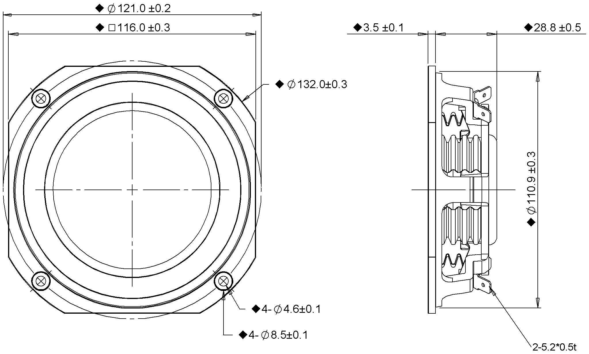 Peerless FLT-100N38AR01-04 Dimensions