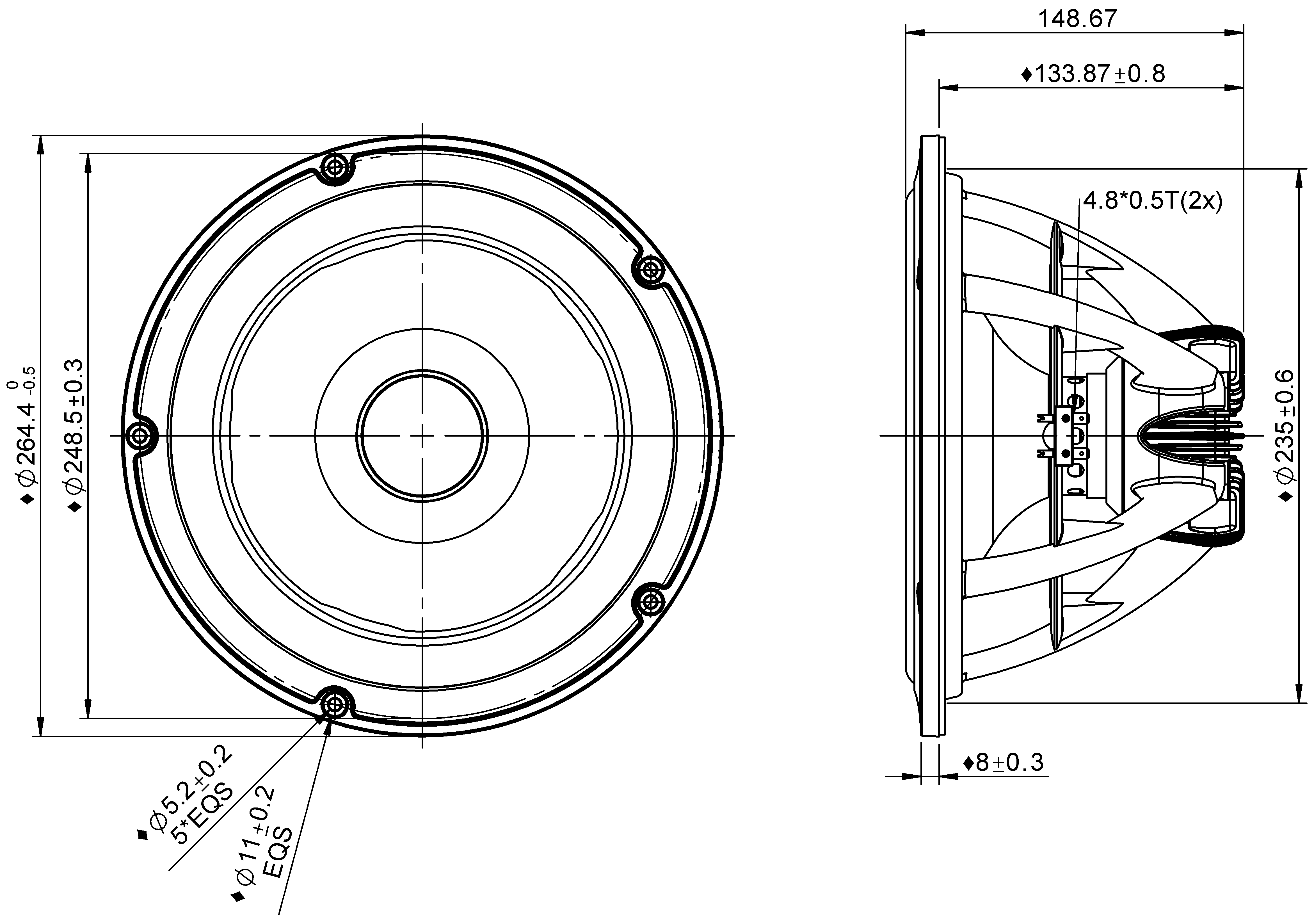 Peerless NE265W-08-HS Dimensions