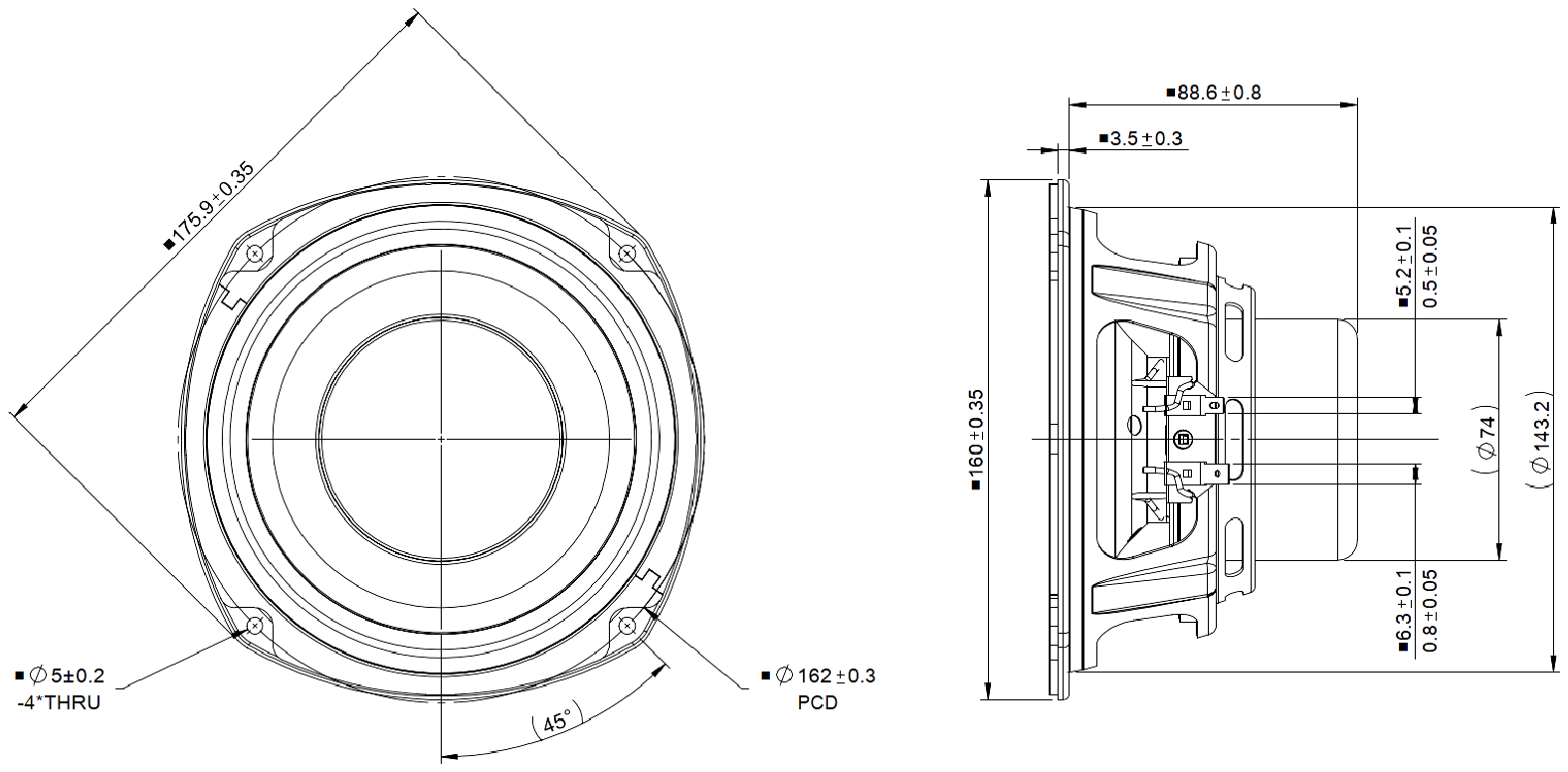 Peerless NSM-0620R00-16 Dimensions