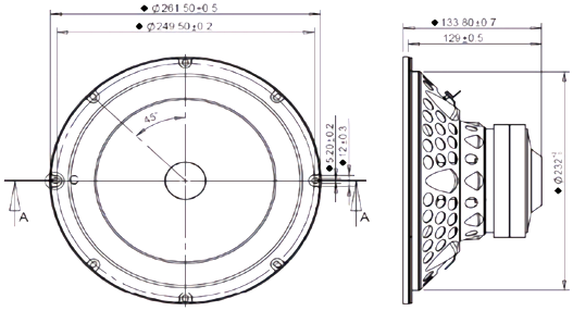 Peerless SBS-250F38AL01-04 Dimensions