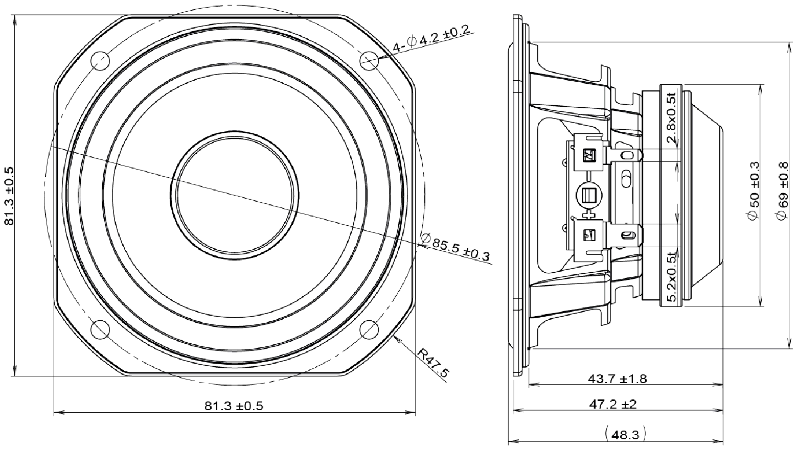 Peerless TC8FC13-04 Dimensions