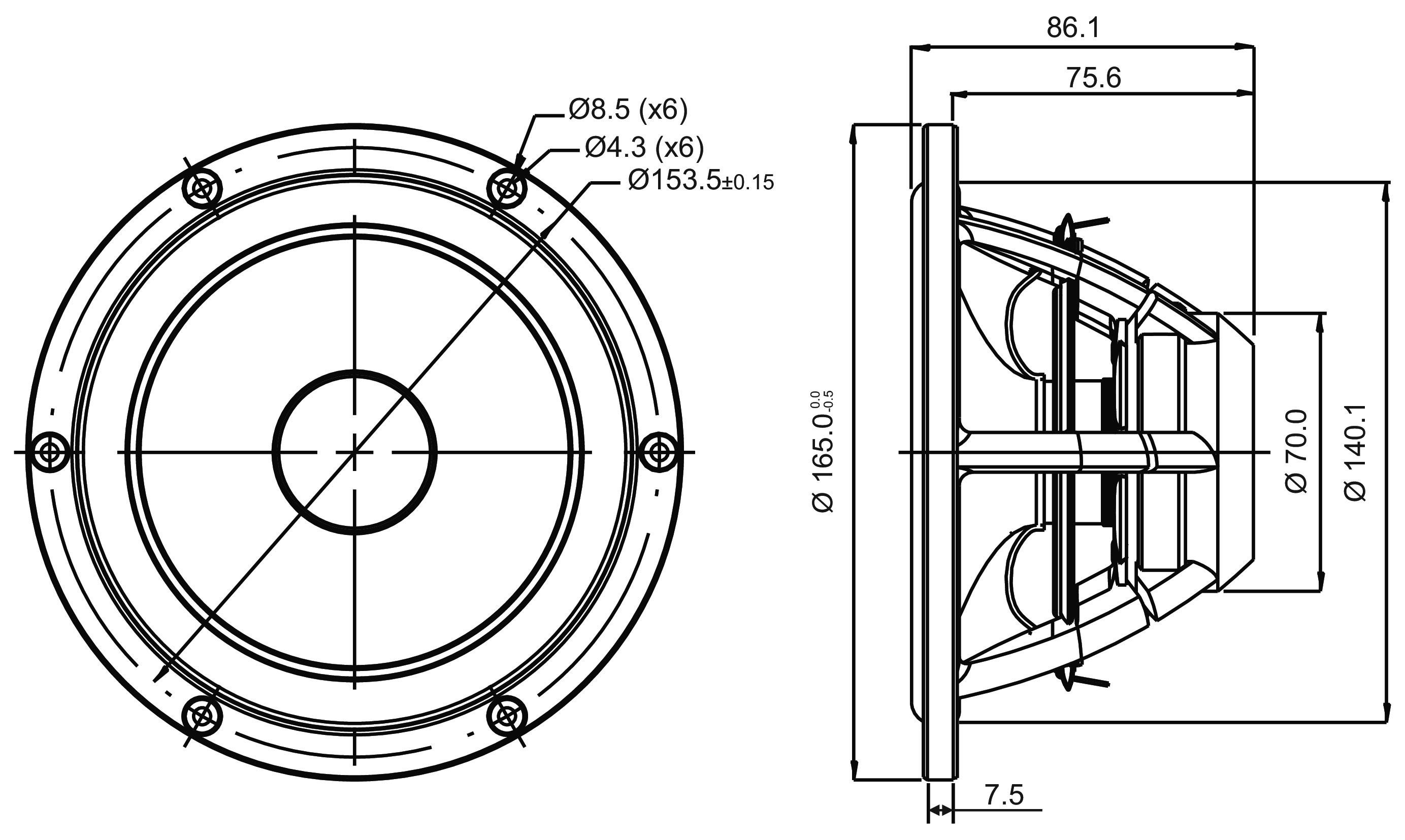 SB Acoustics MW16P-12 Dimensions