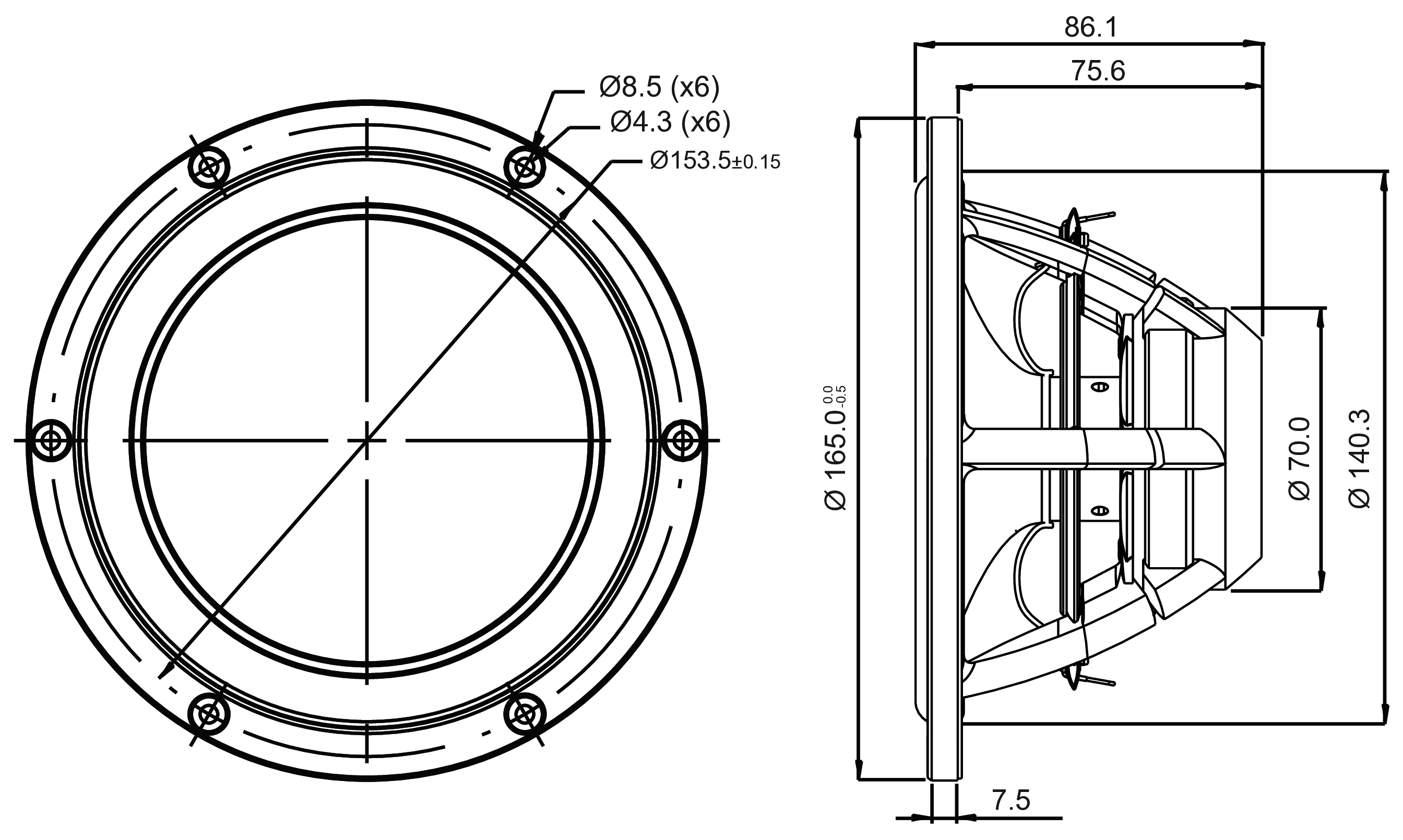 SB Acoustics MW16TX-8 Dimensions