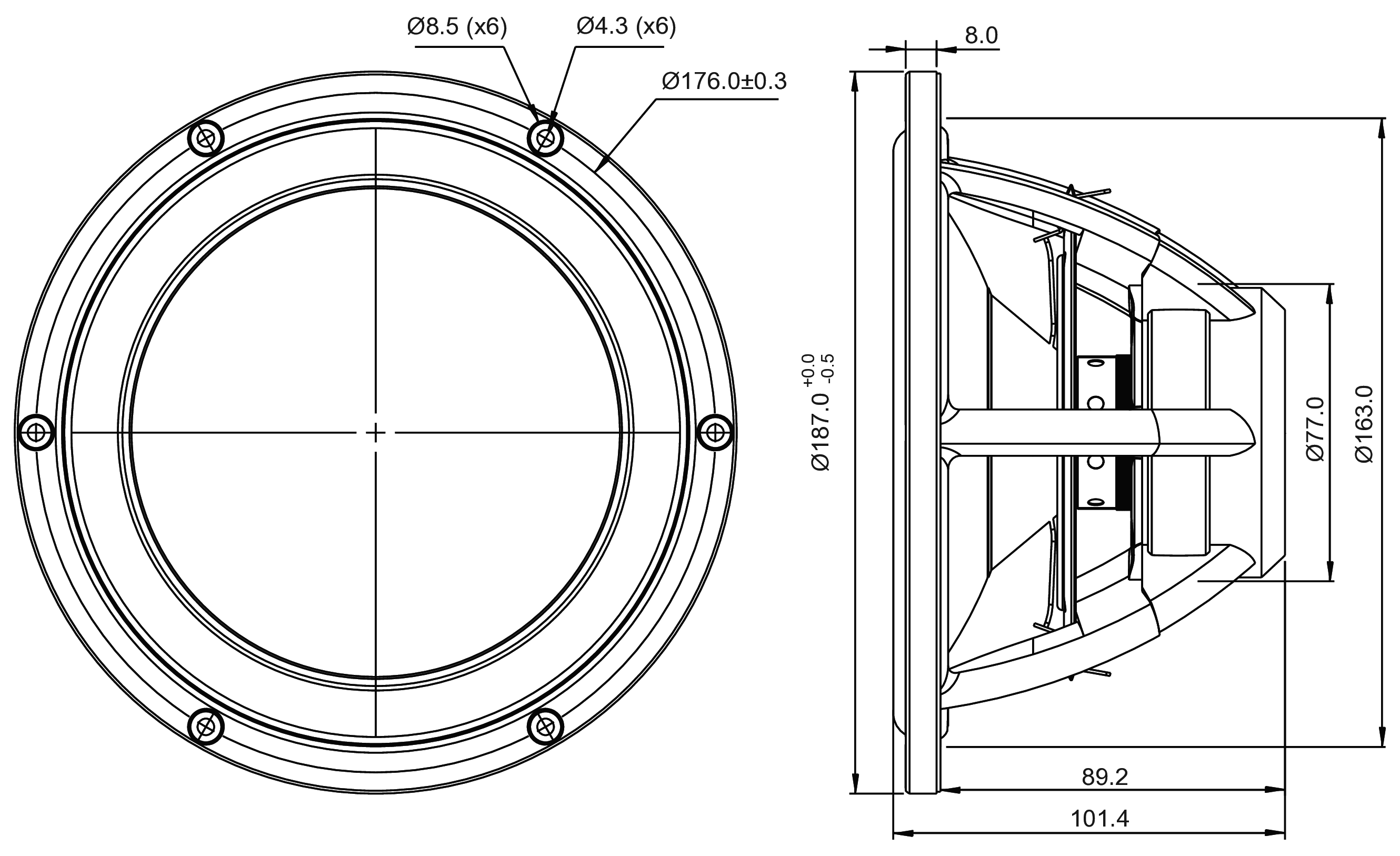 SB Acoustics MW19TX-4 Dimensions