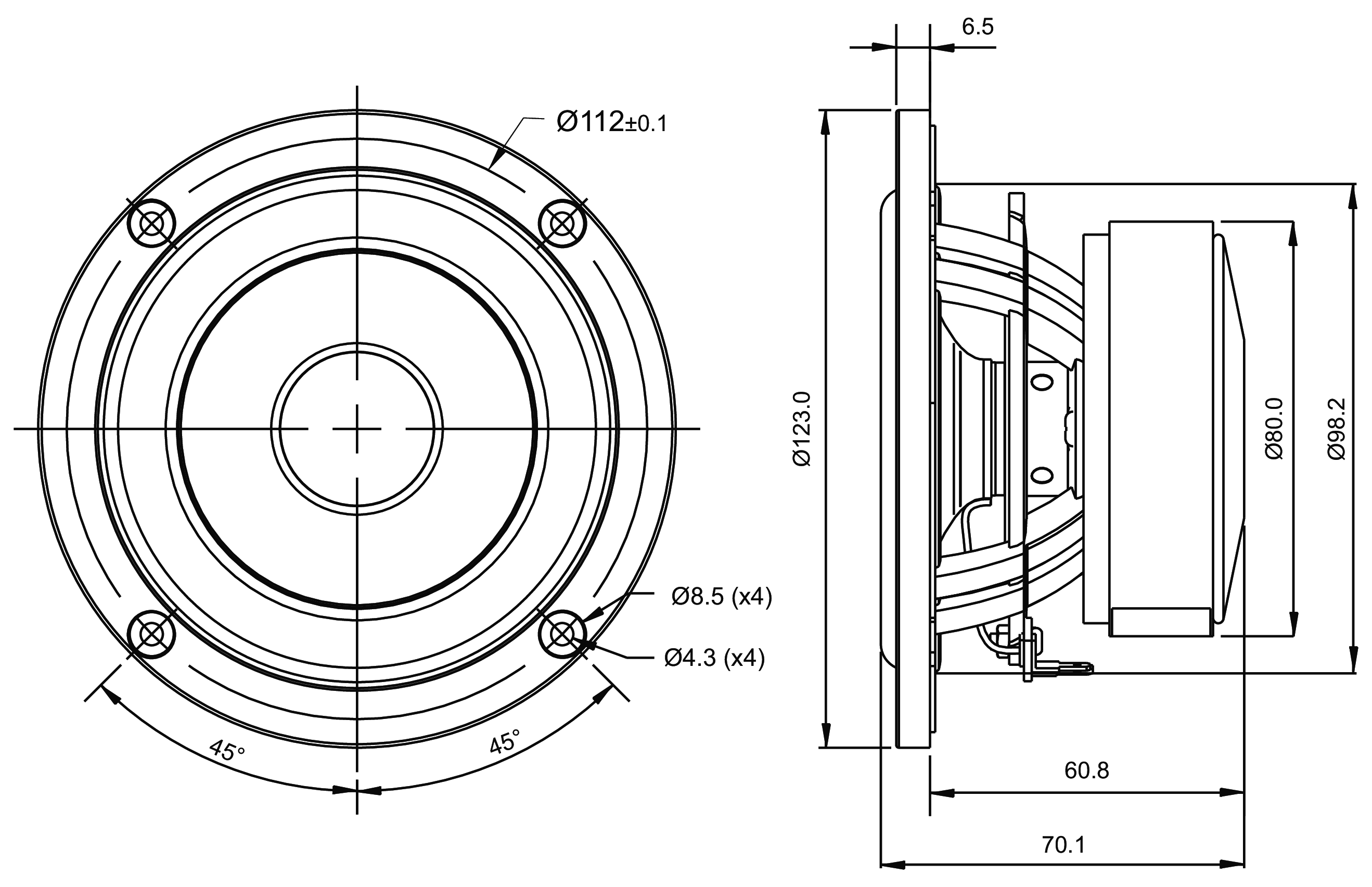 SB Acoustics SB12MNRX2-25-4 Dimensions