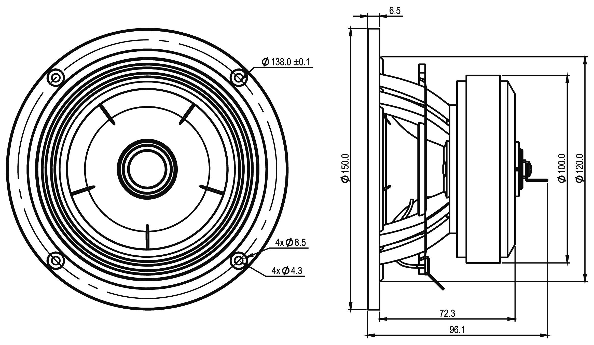 SB Acoustics SB15BAC30-8-COAX Dimensions