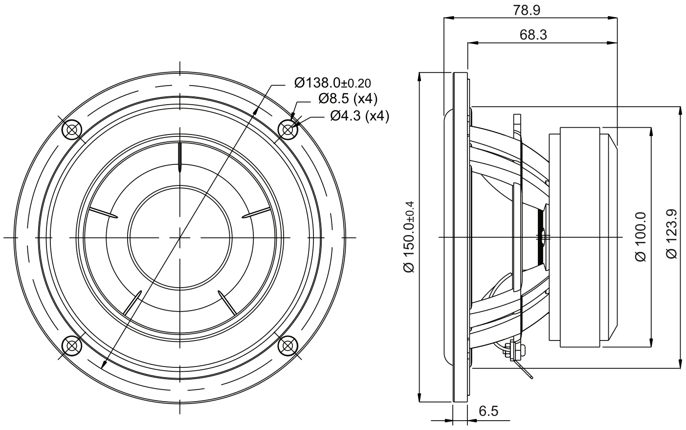 SB Acoustics SB15CAC30-8 Dimensions