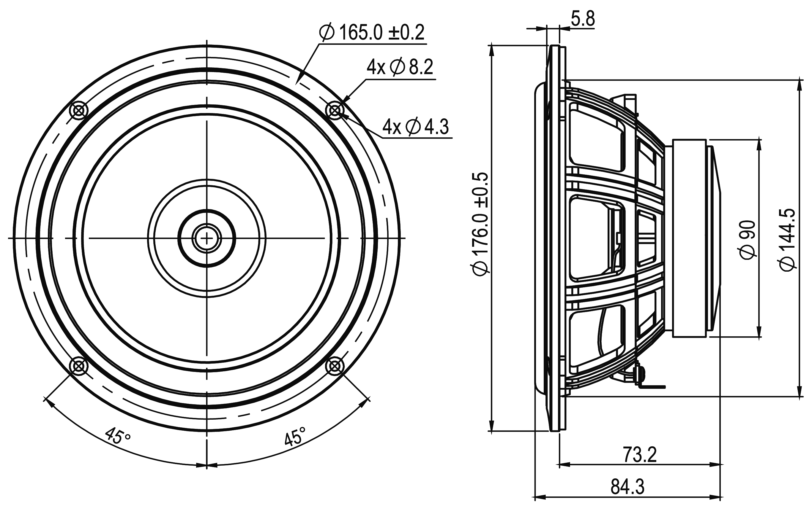 SB Acoustics SB16FRPC25-7 Dimensions