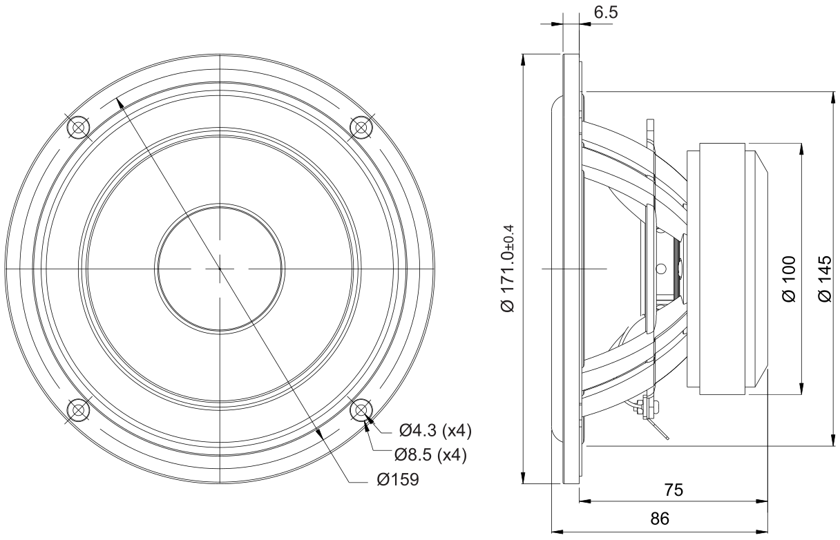 SB Acoustics SB17CRC35-4 Dimensions
