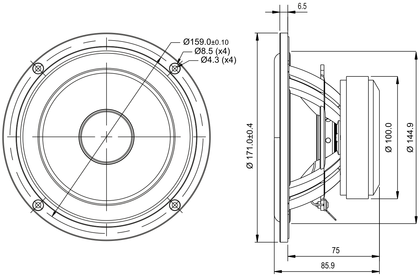 SB Acoustics SB17NRX2C35-4 Dimensions