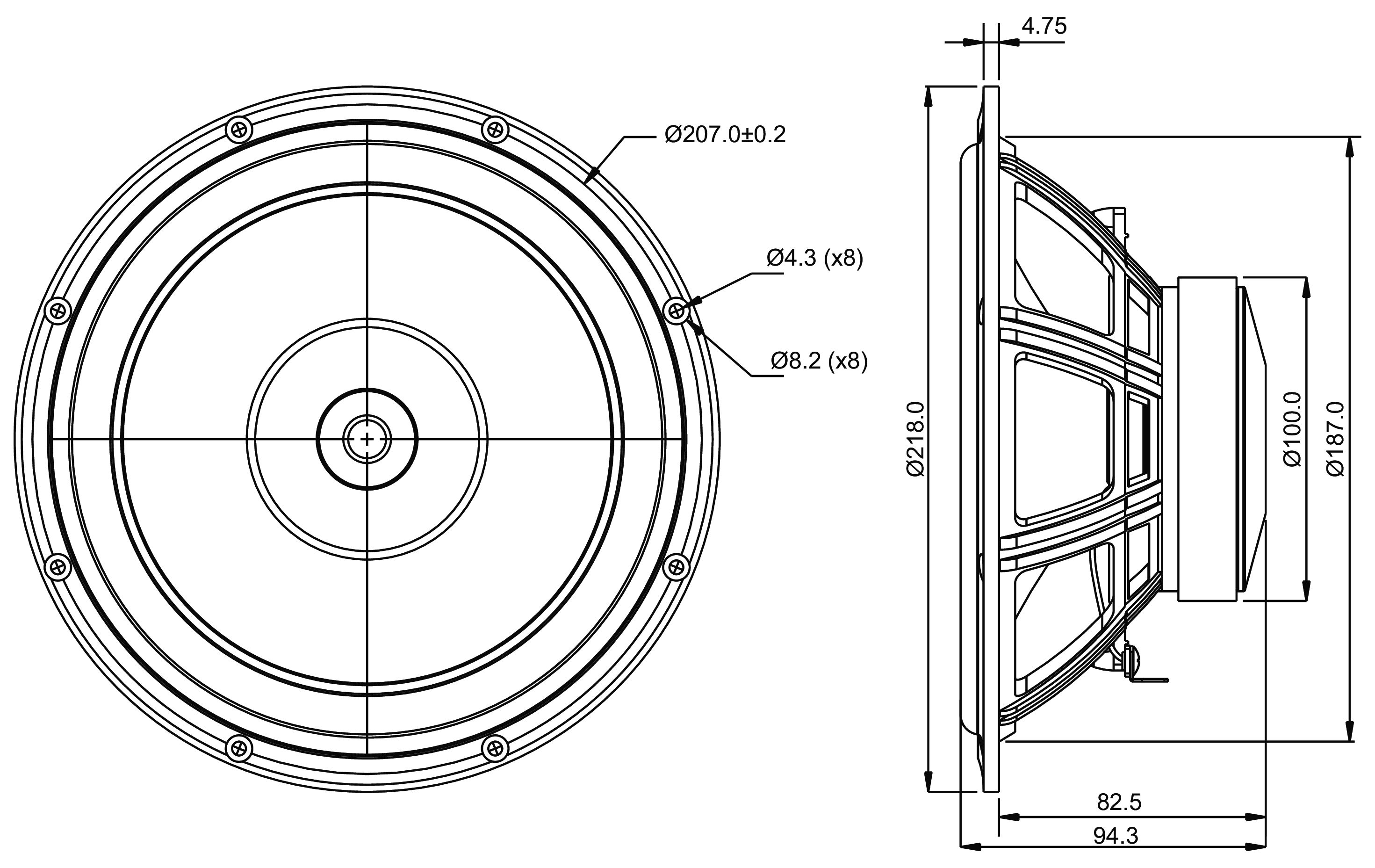 SB Acoustics SB20FRPC30-8 Dimensions