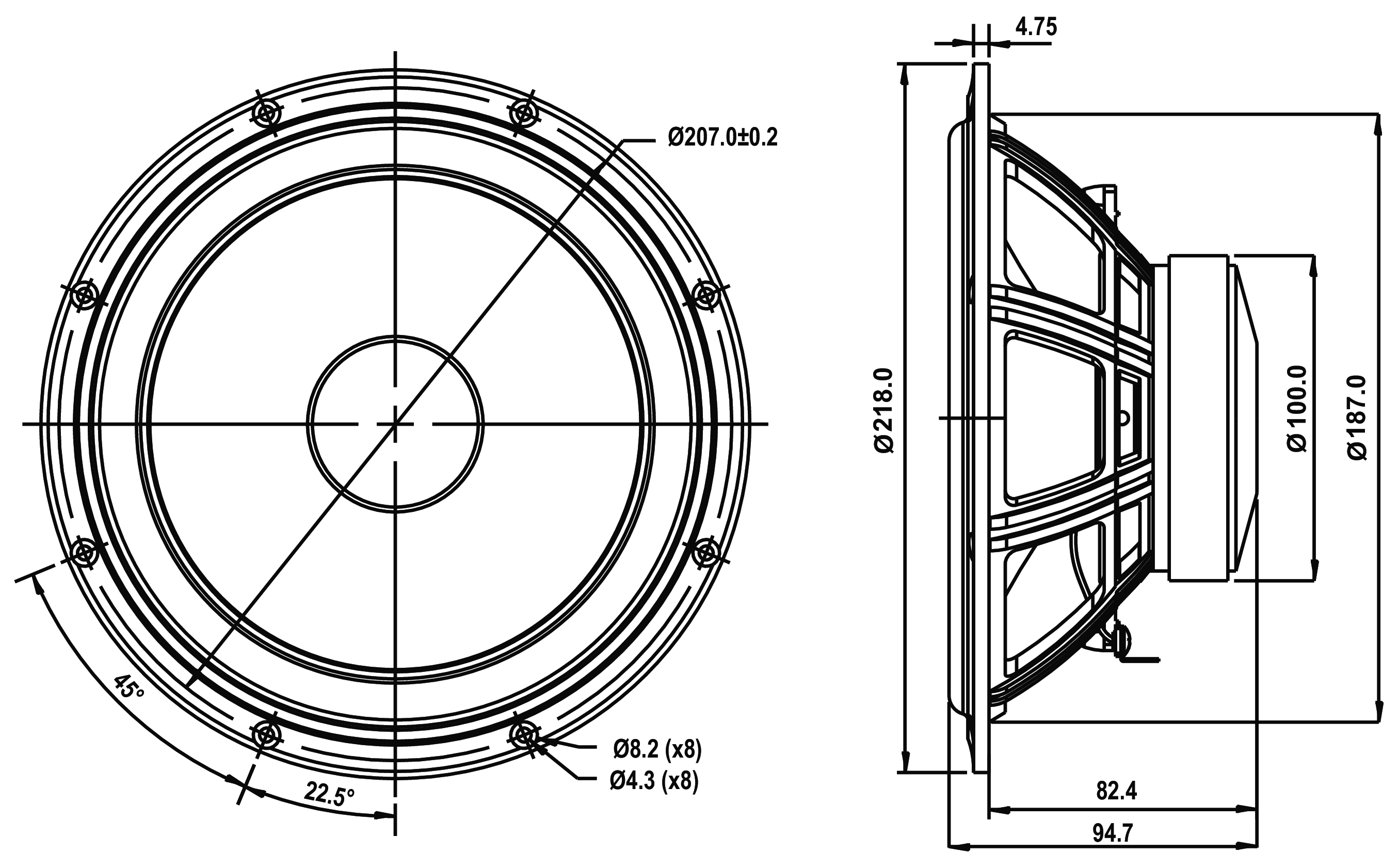 SB Acoustics SB20PFCR30-4 Dimensions