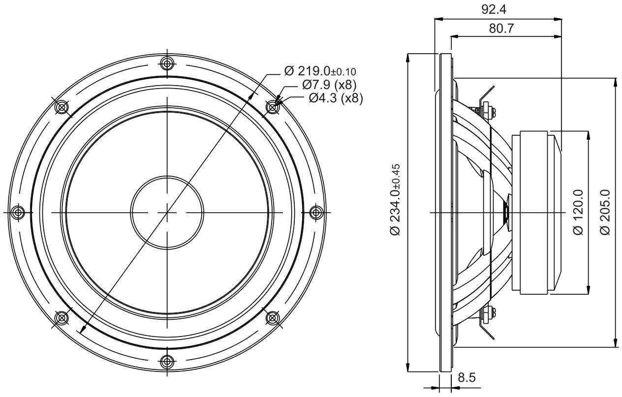 SB Acoustics SB23NRXS45-4 Dimensions