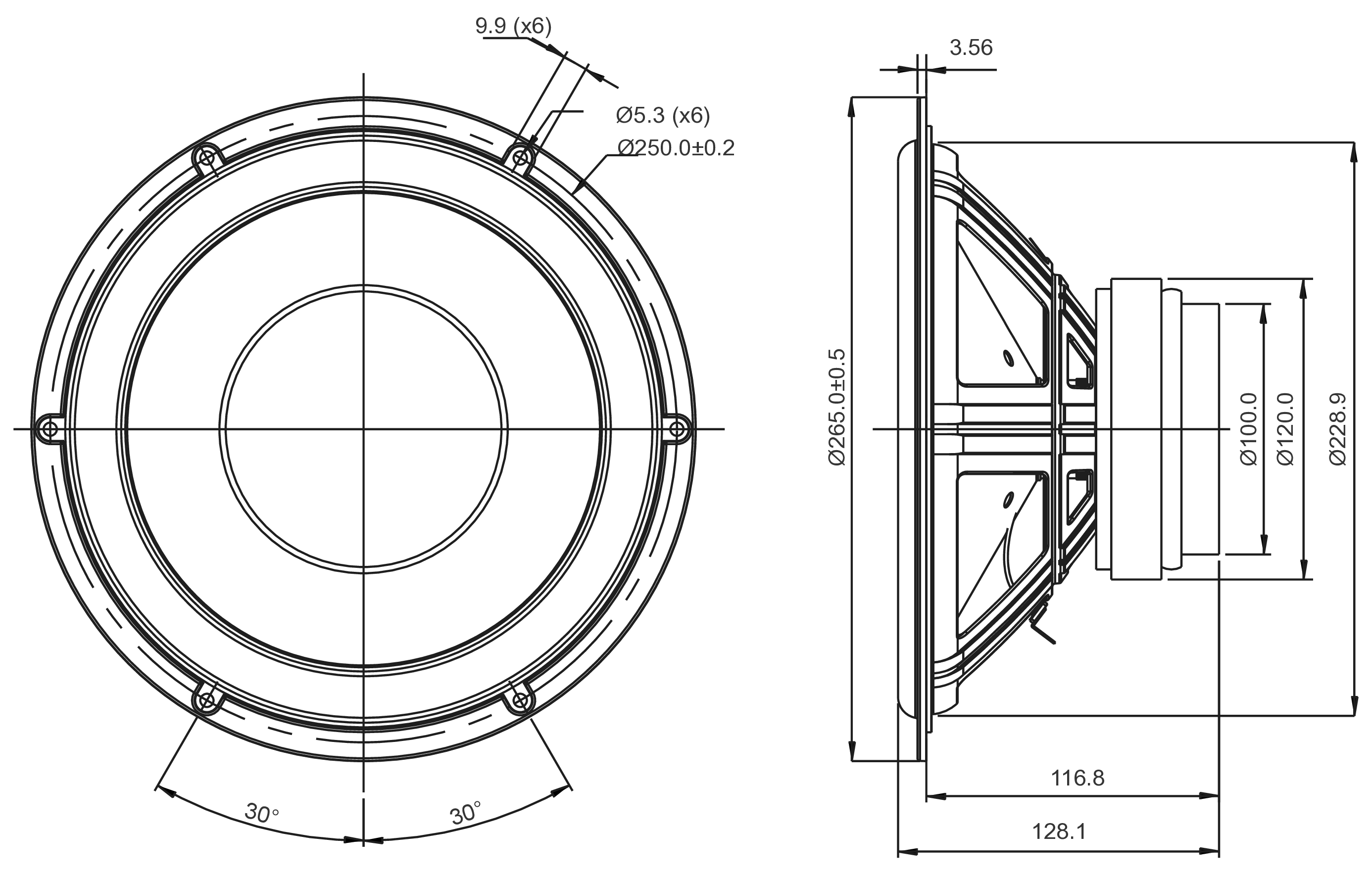 SB Acoustics SB26SFCL38-4 Dimensions