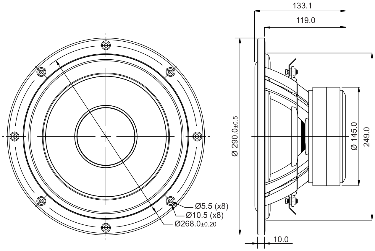 SB Acoustics SB29NRX75-6 Dimensions
