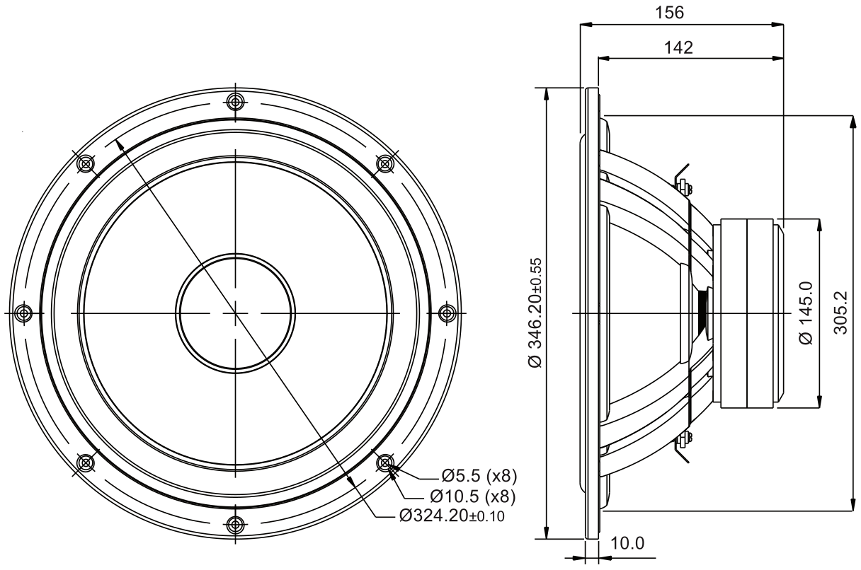SB Acoustics SB34NRX75-6 Dimensions