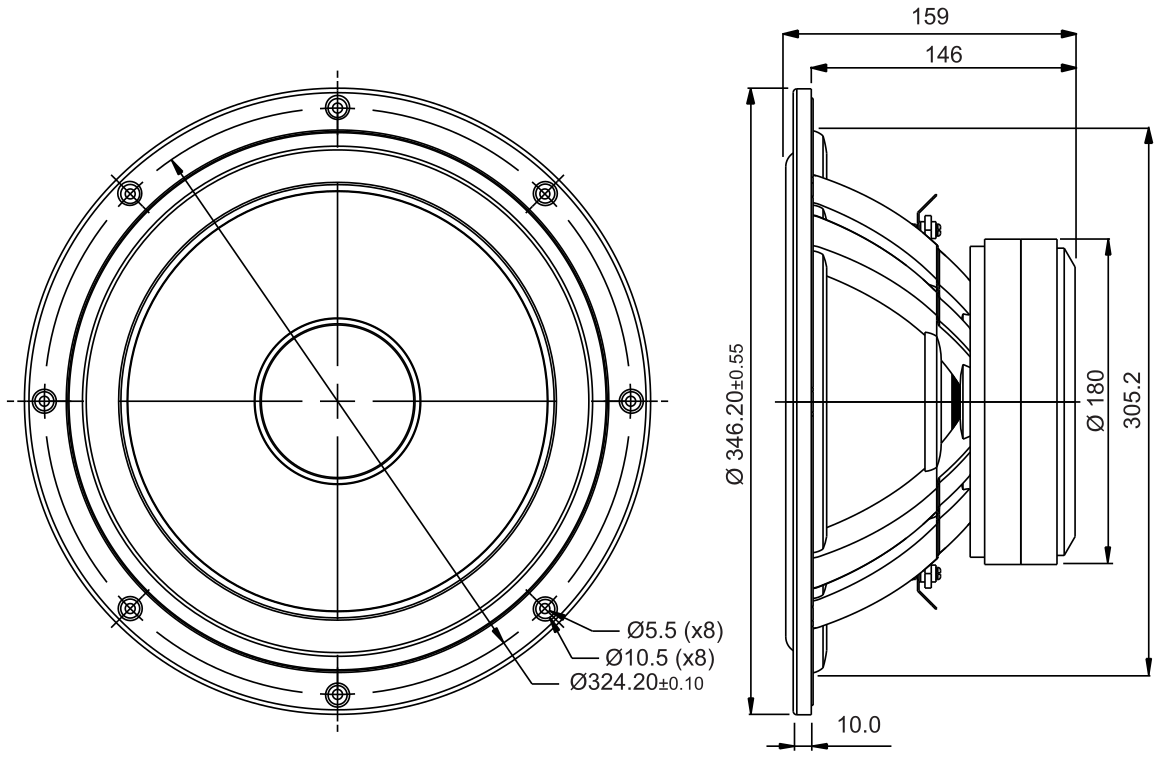 SB Acoustics SB34NRXL75-8 Dimensions