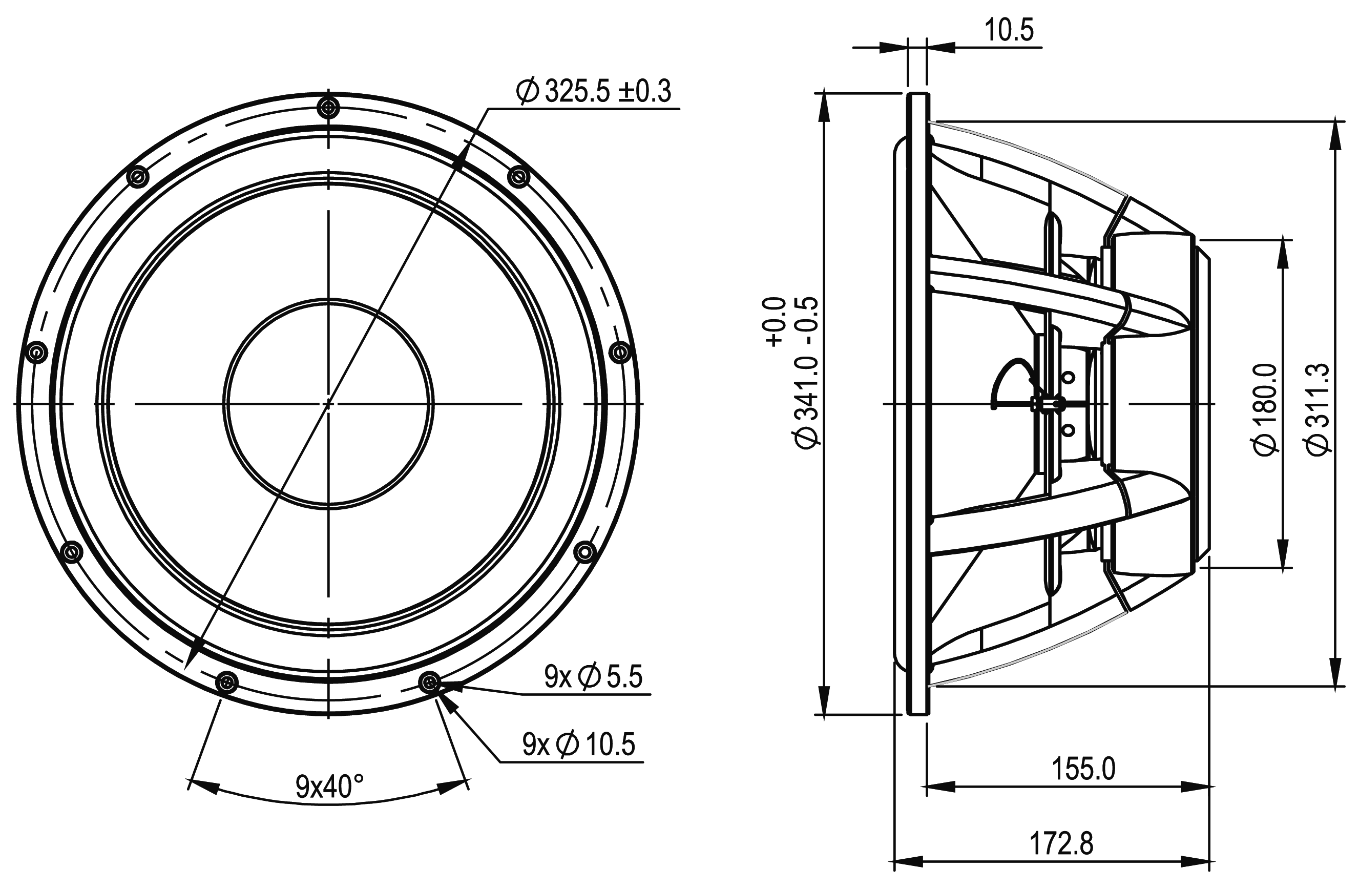 SB Acoustics WO34HC-4 Dimensions