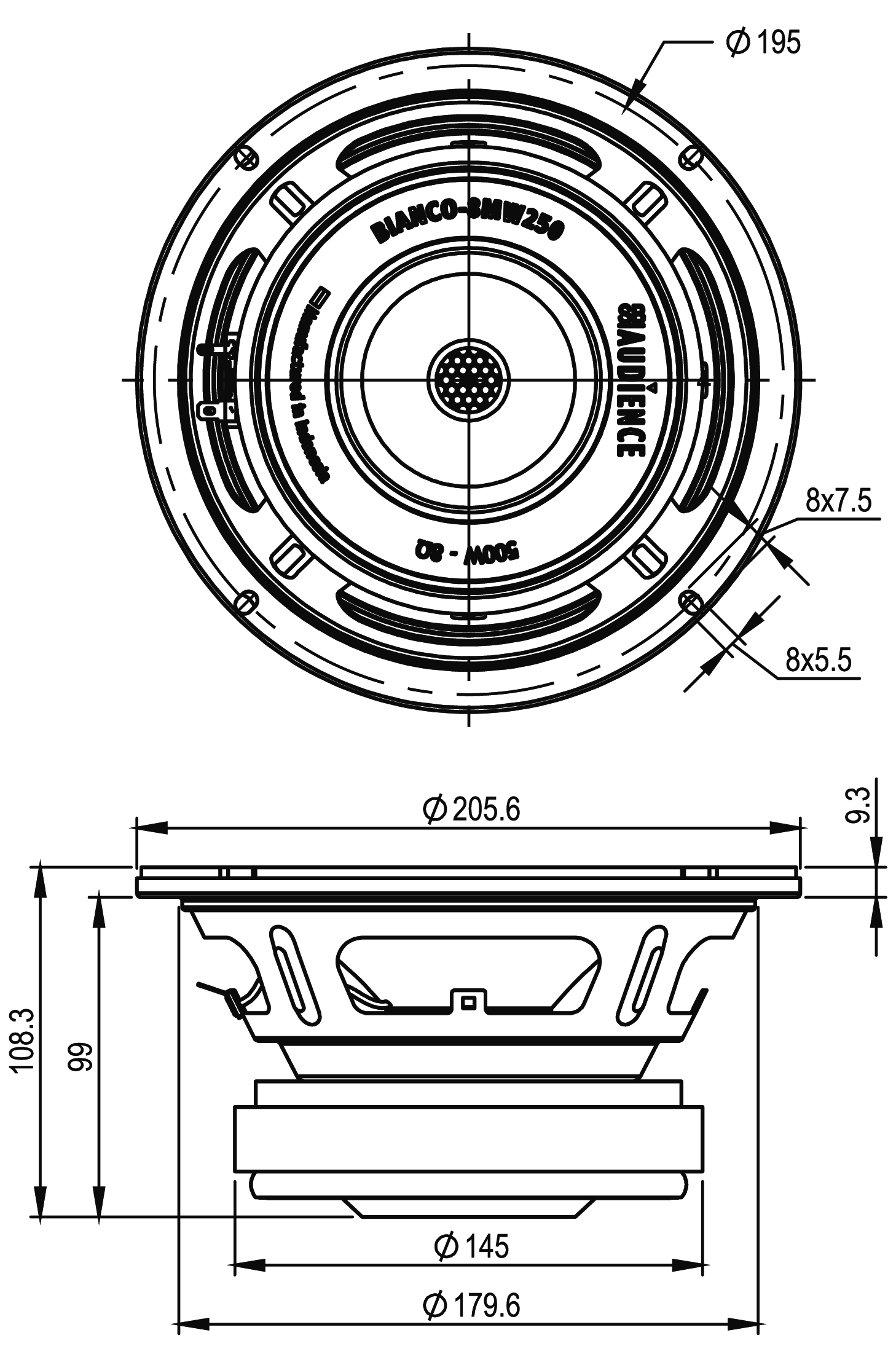SB Audience BIANCO-8MW250 Dimensions