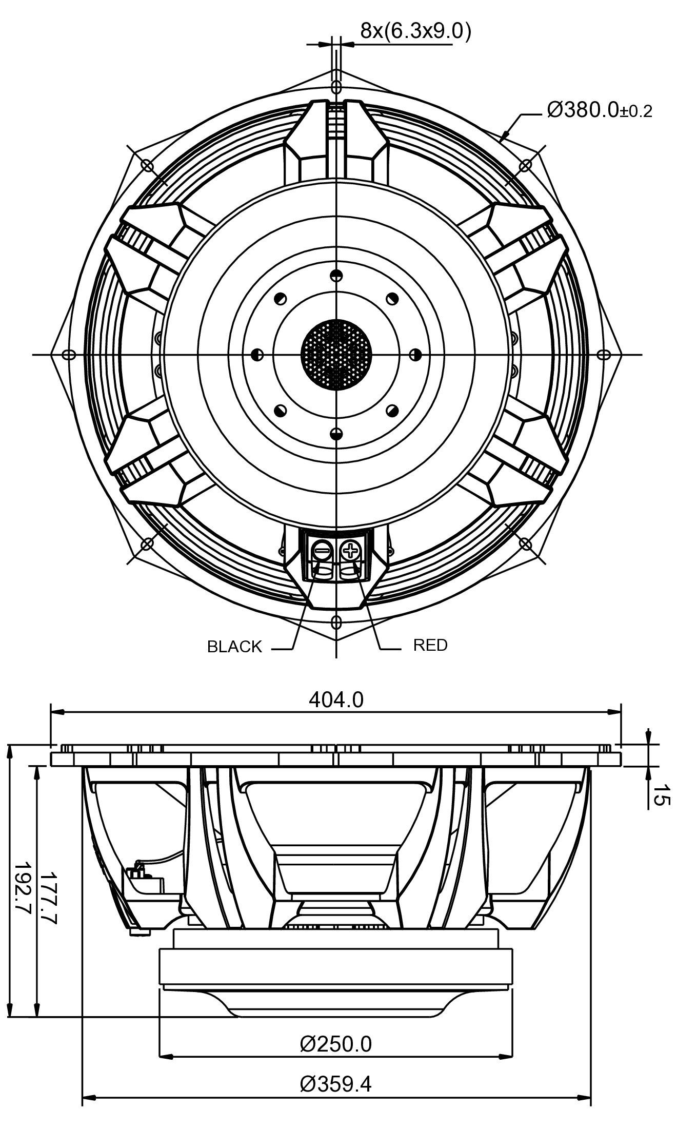 SB Audience NERO-15SW800 Dimensions