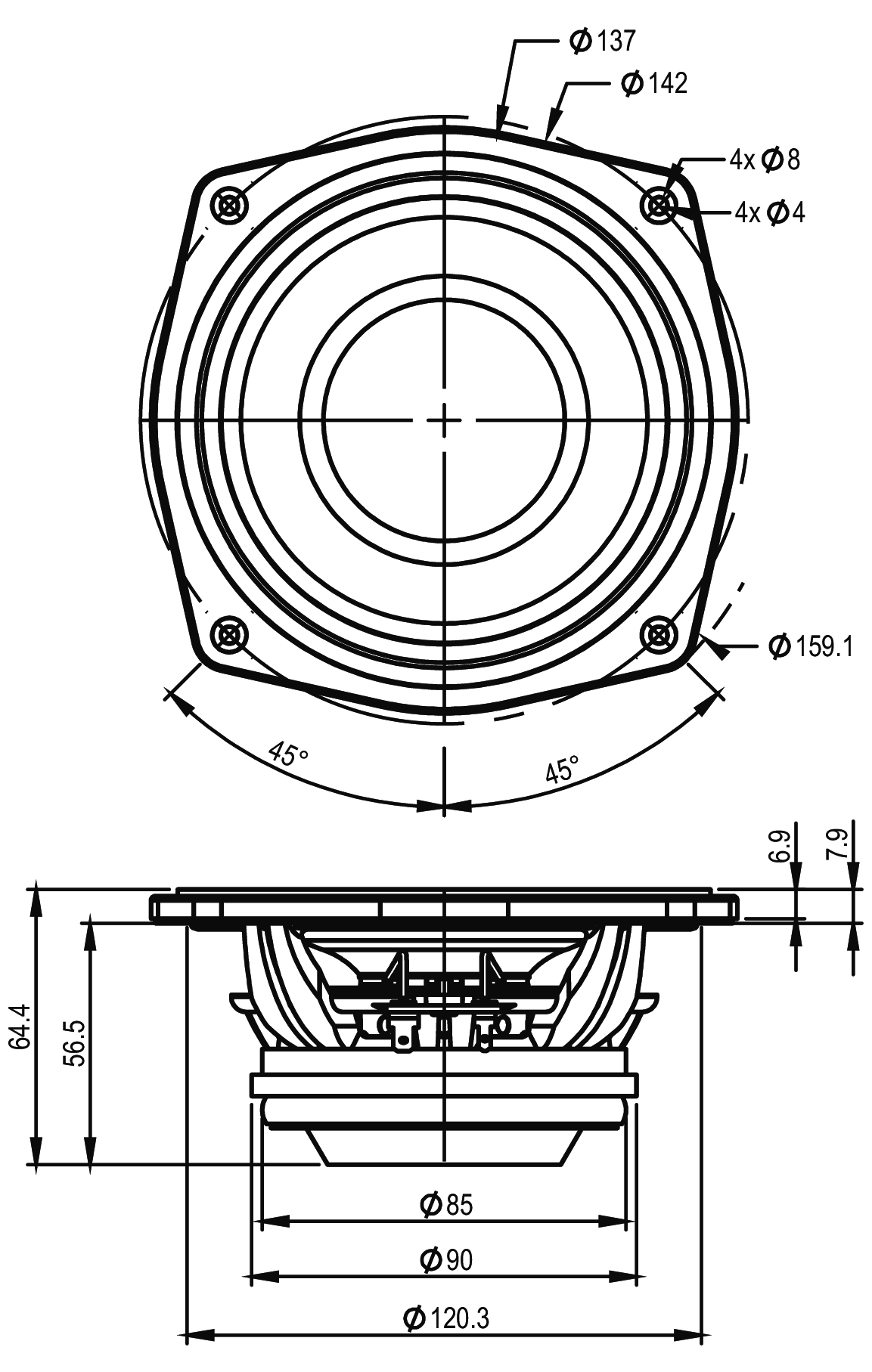 SB Audience NERO-5CCN125D Dimensions